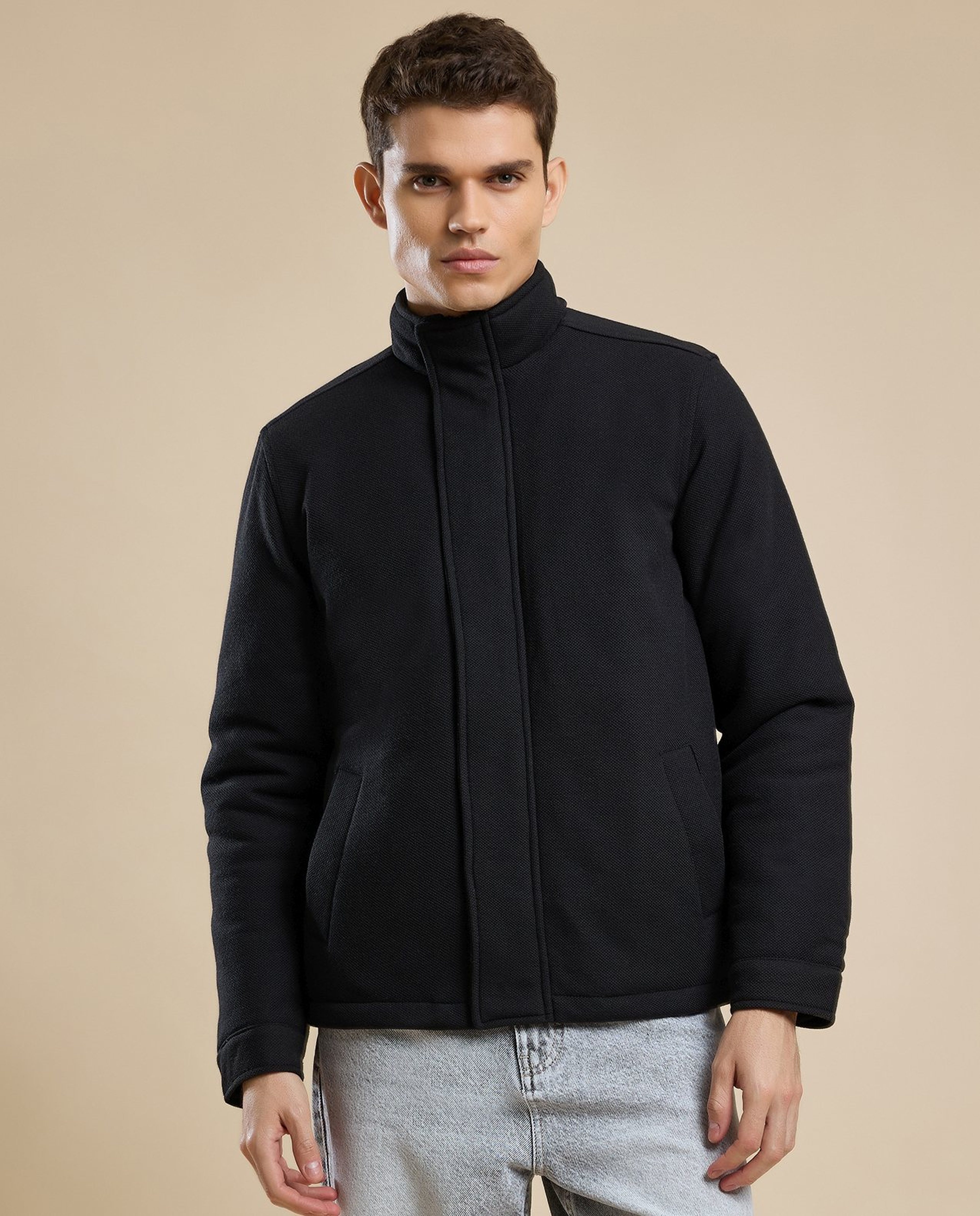 Solid Jacket with Snap-Button Closure