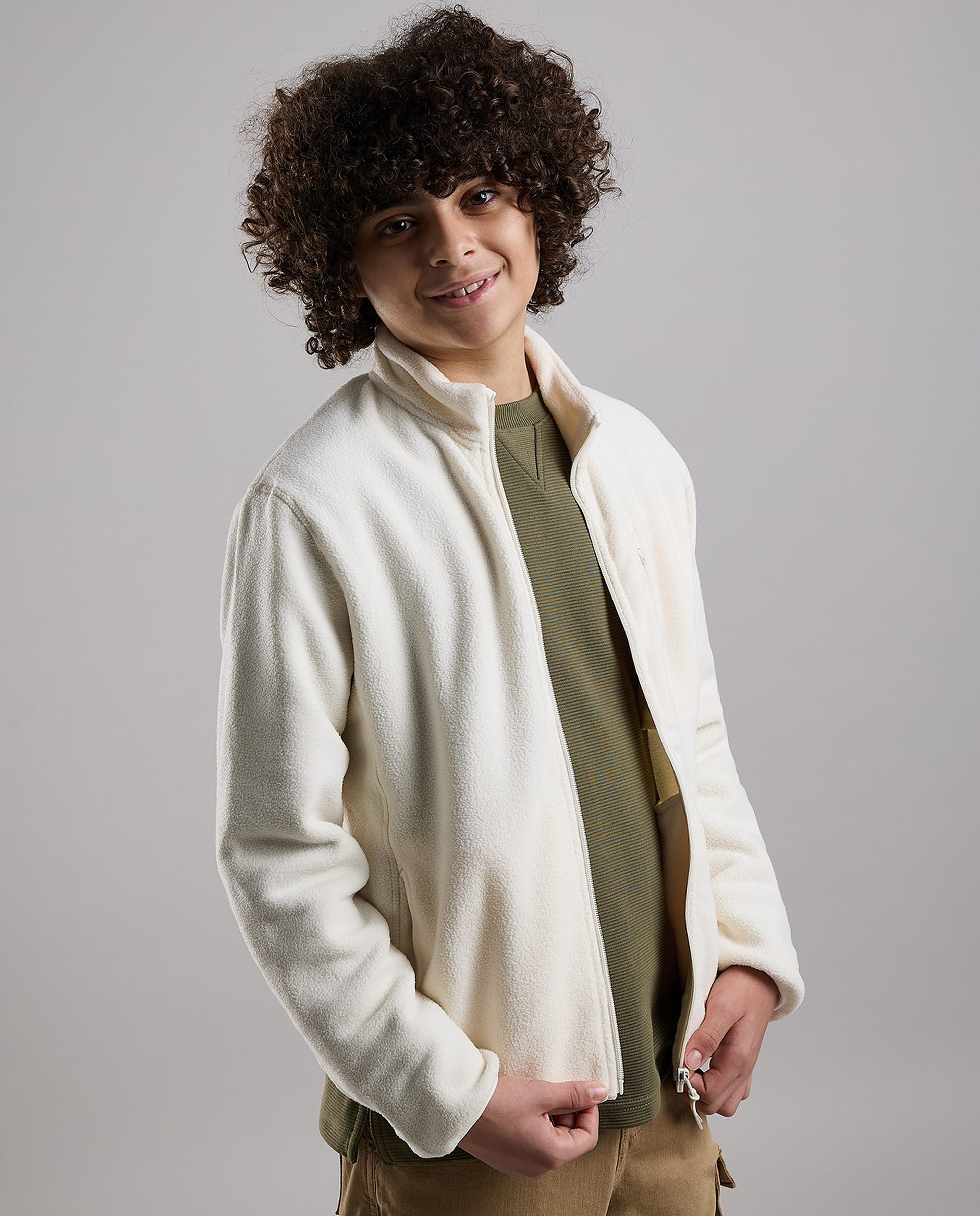 Zippered Jacket with High Neck and Long Sleeves