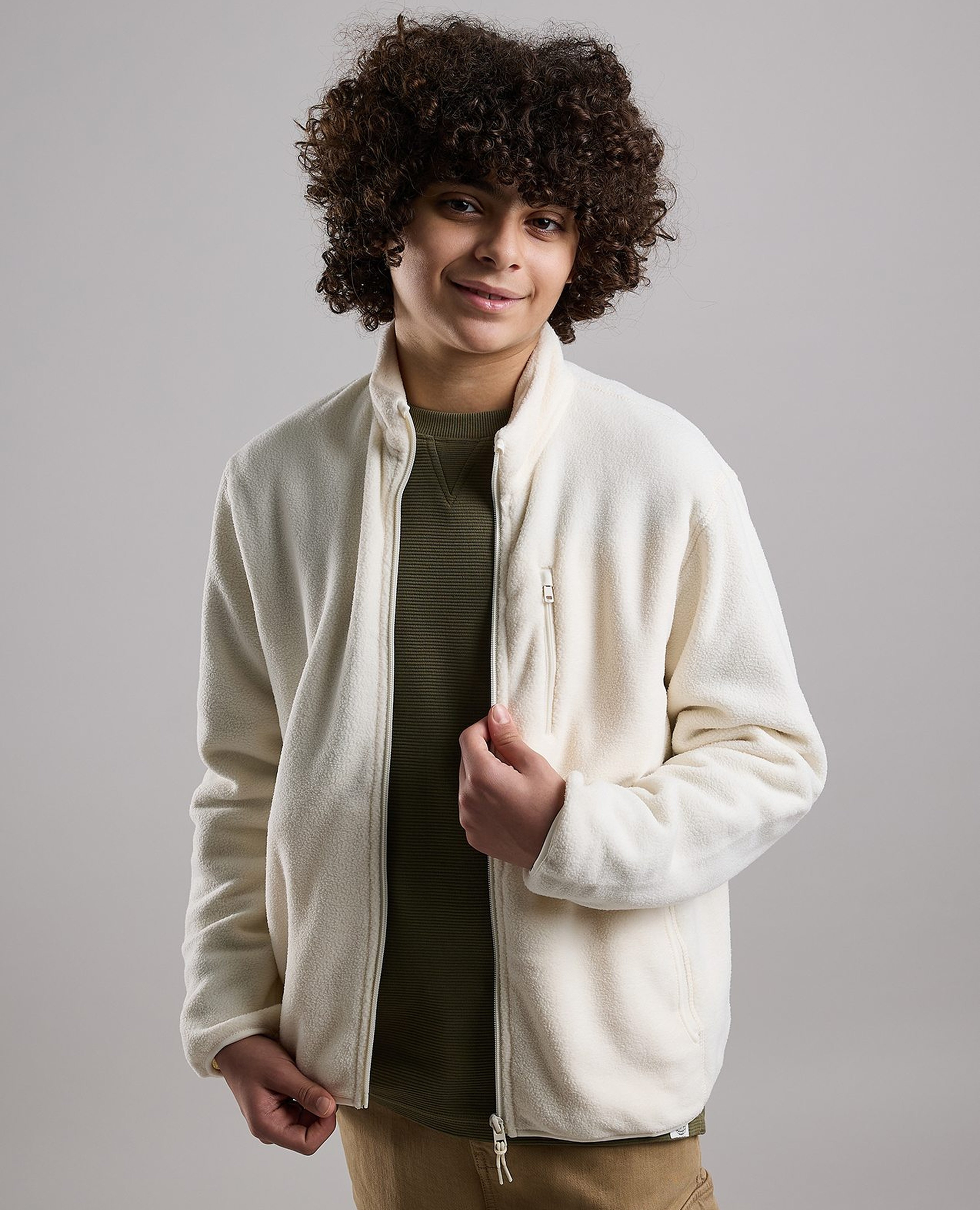 Zippered Jacket with High Neck and Long Sleeves