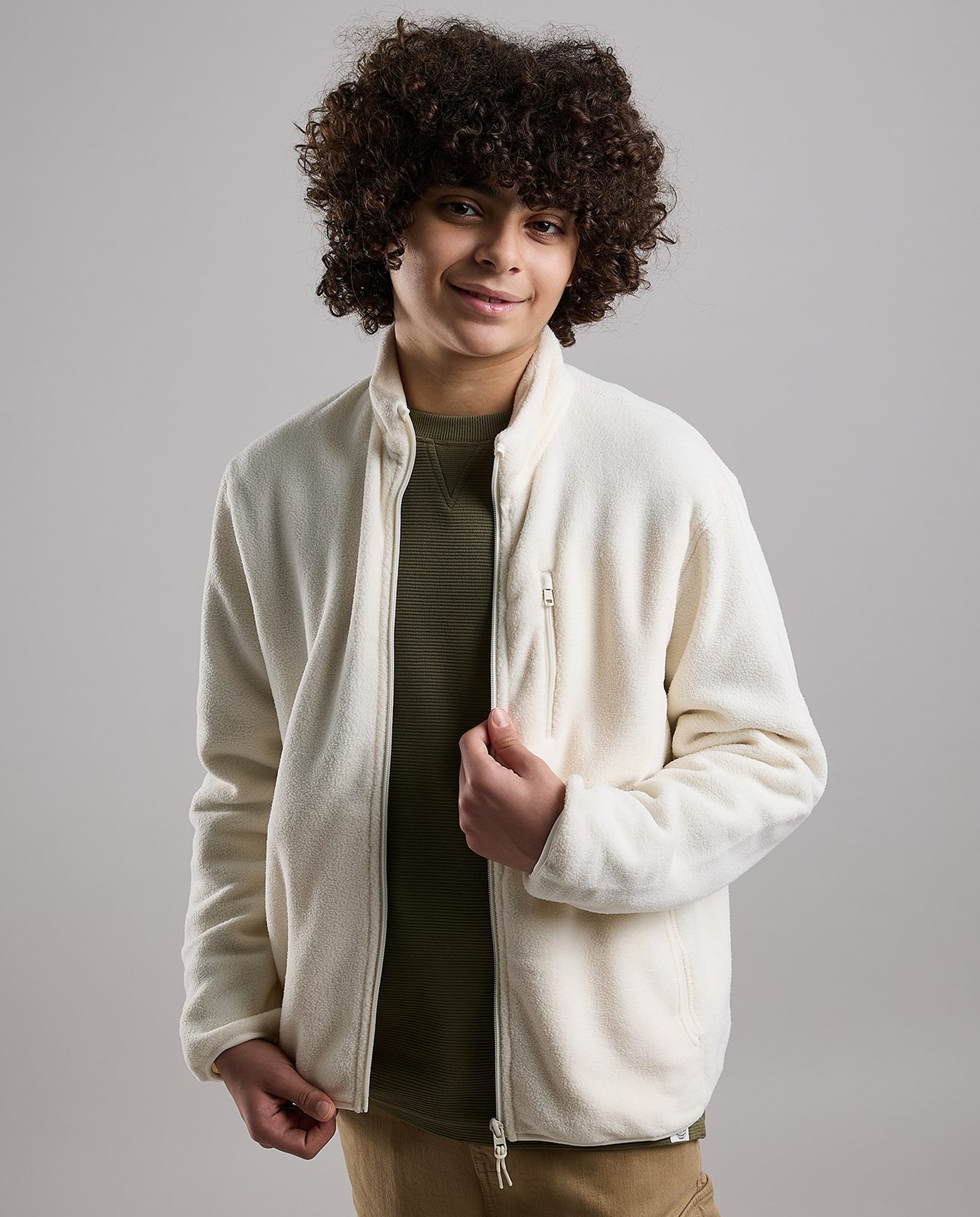 Zippered Jacket with High Neck and Long Sleeves