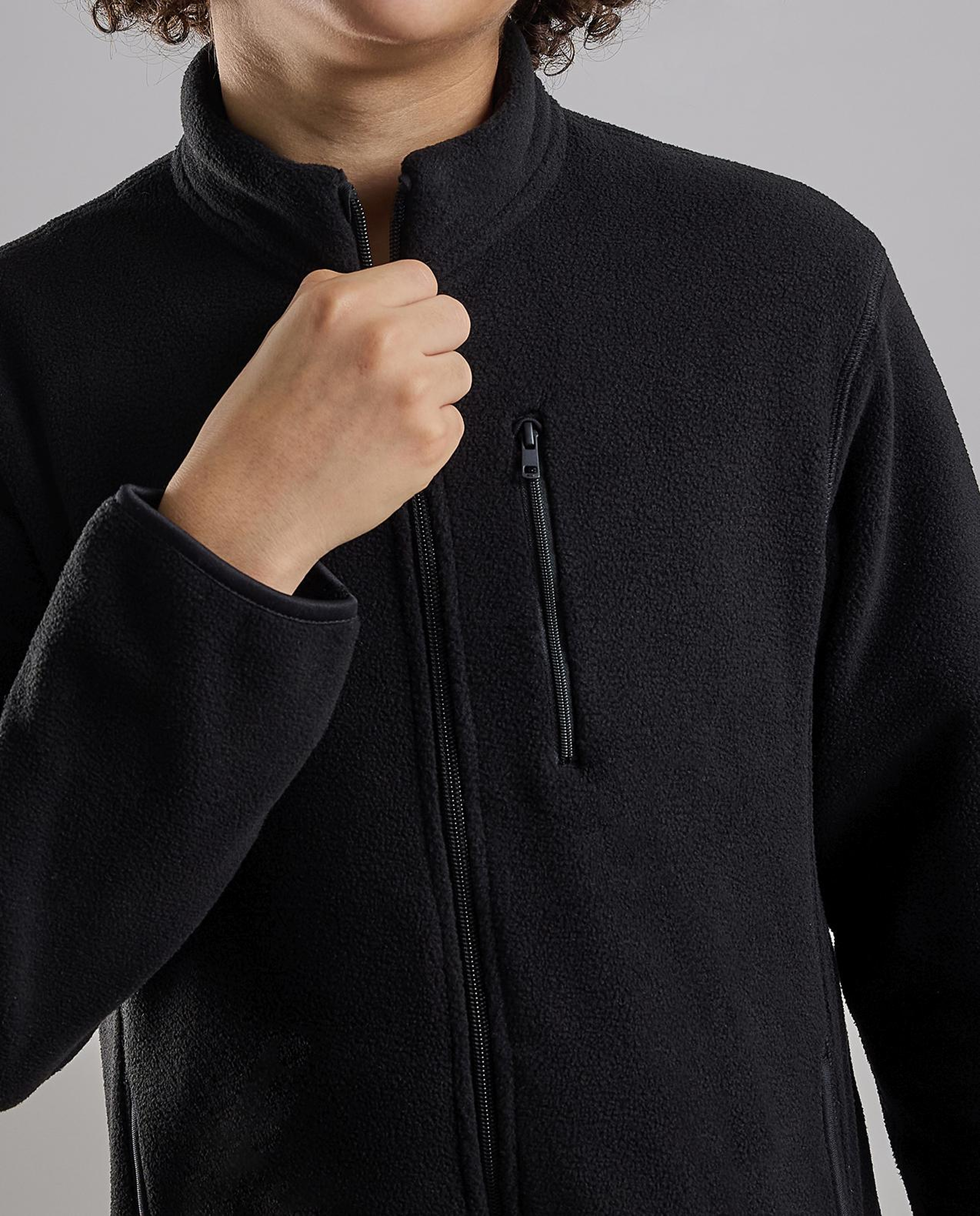 Zippered Jacket with High Neck and Long Sleeves