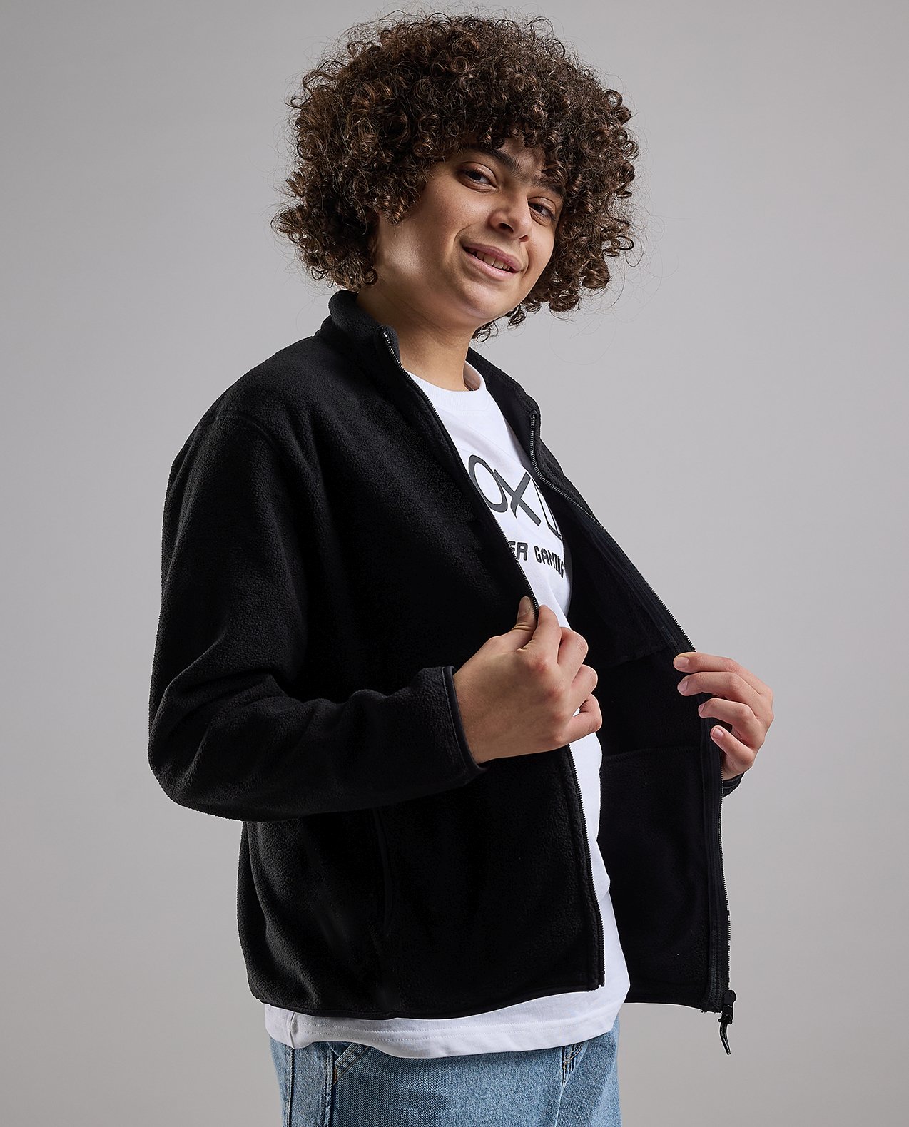 Zippered Jacket with High Neck and Long Sleeves