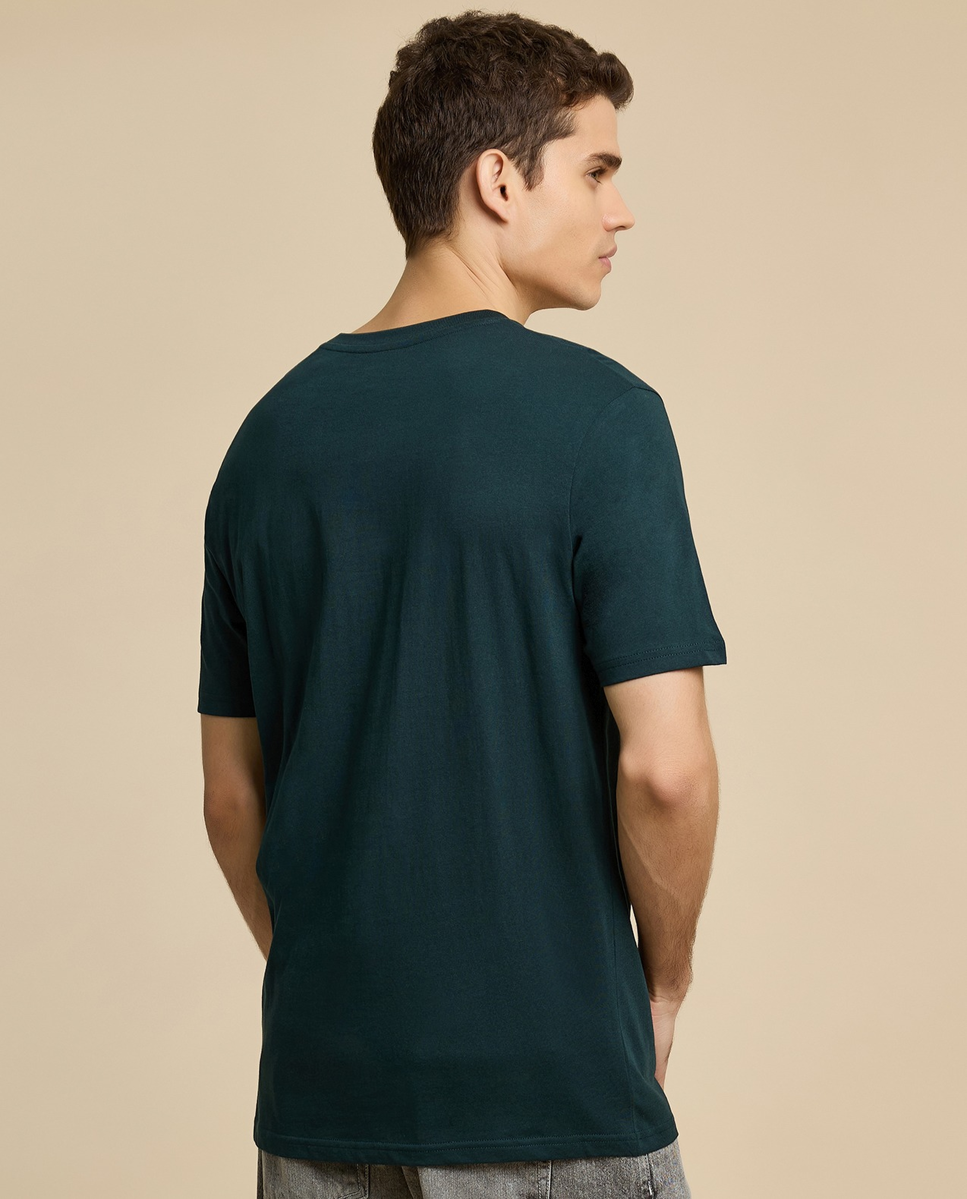 Typography Print T-Shirt with Crew Neck and Short Sleeves