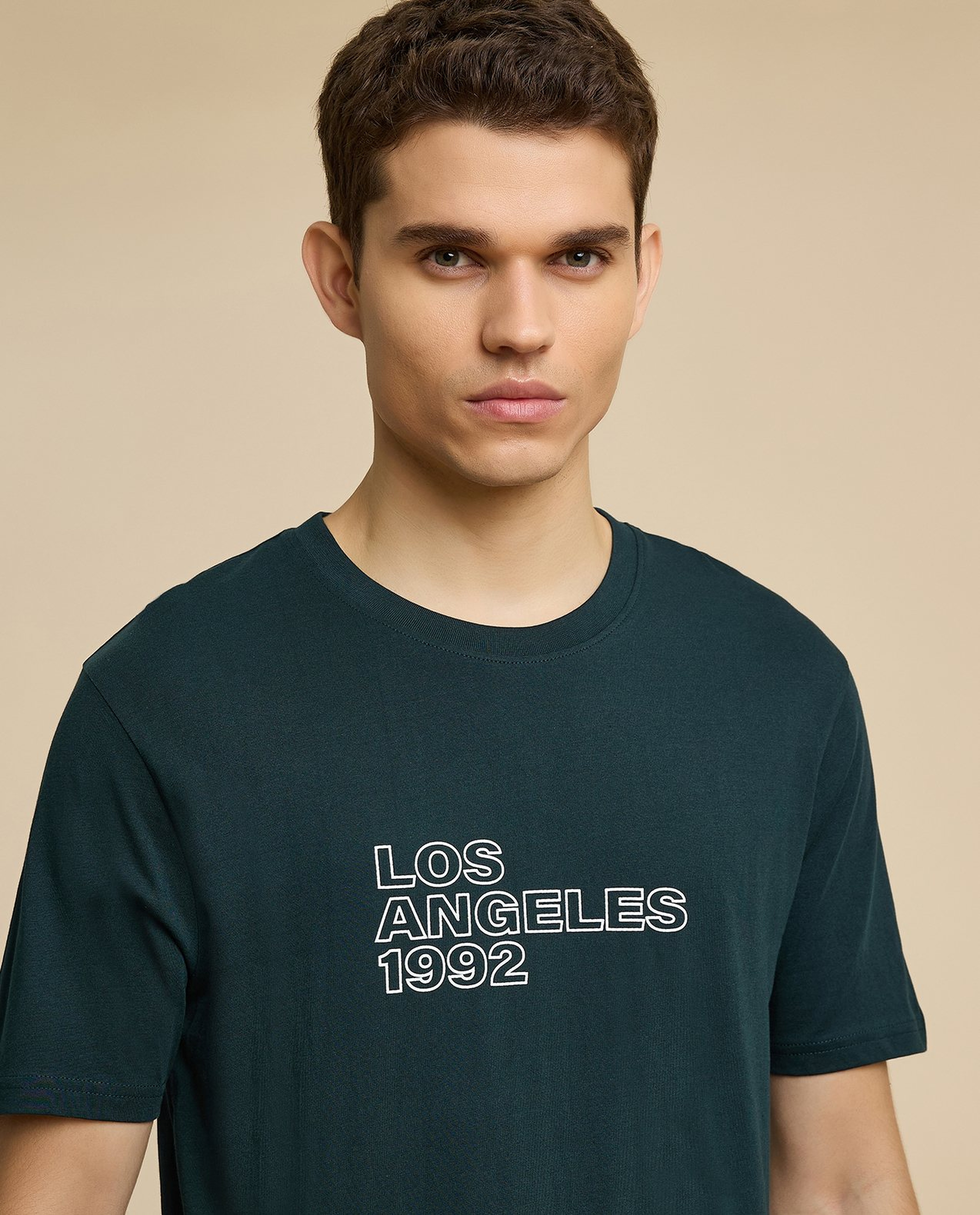 Typography Print T-Shirt with Crew Neck and Short Sleeves