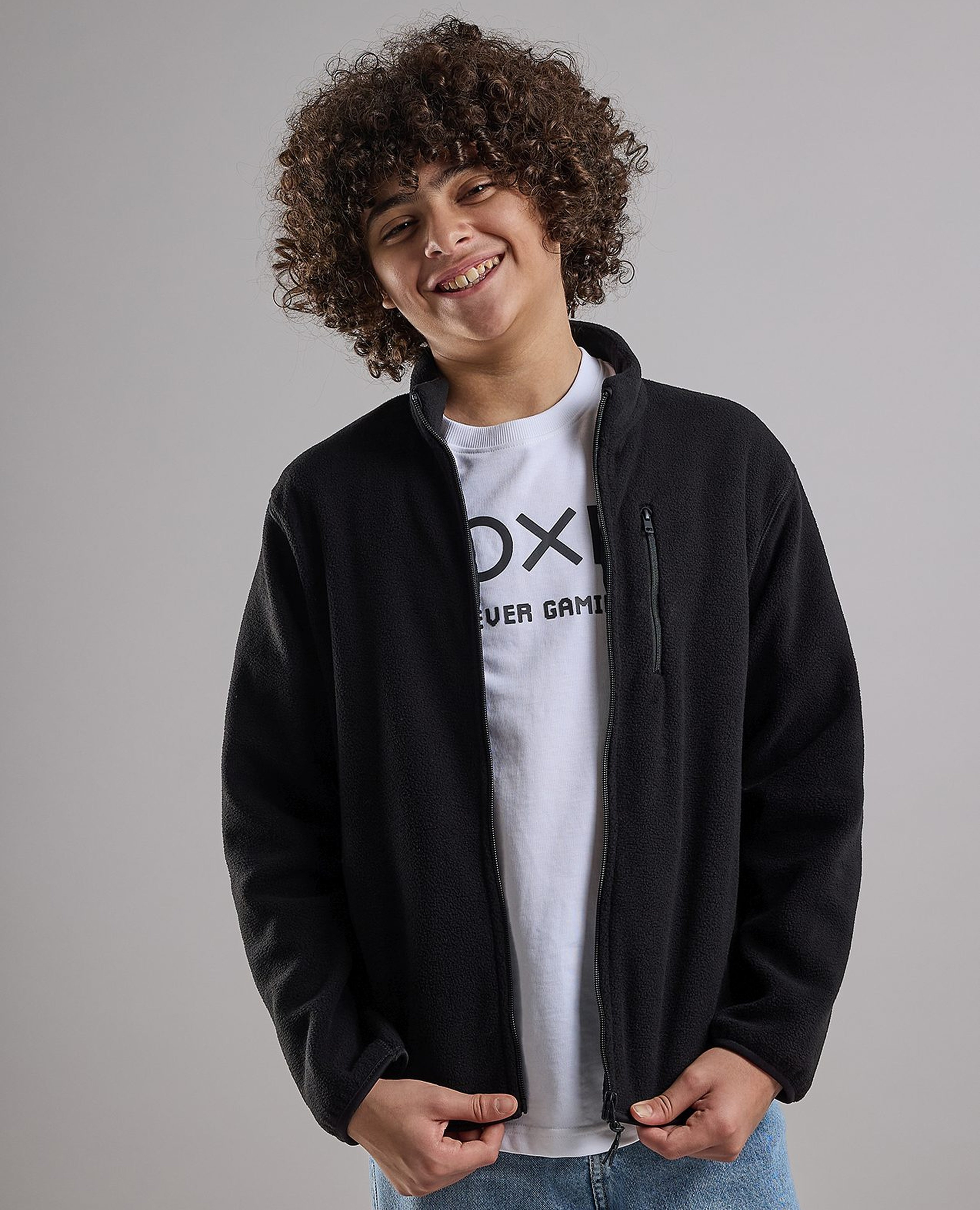 Zippered Jacket with High Neck and Long Sleeves