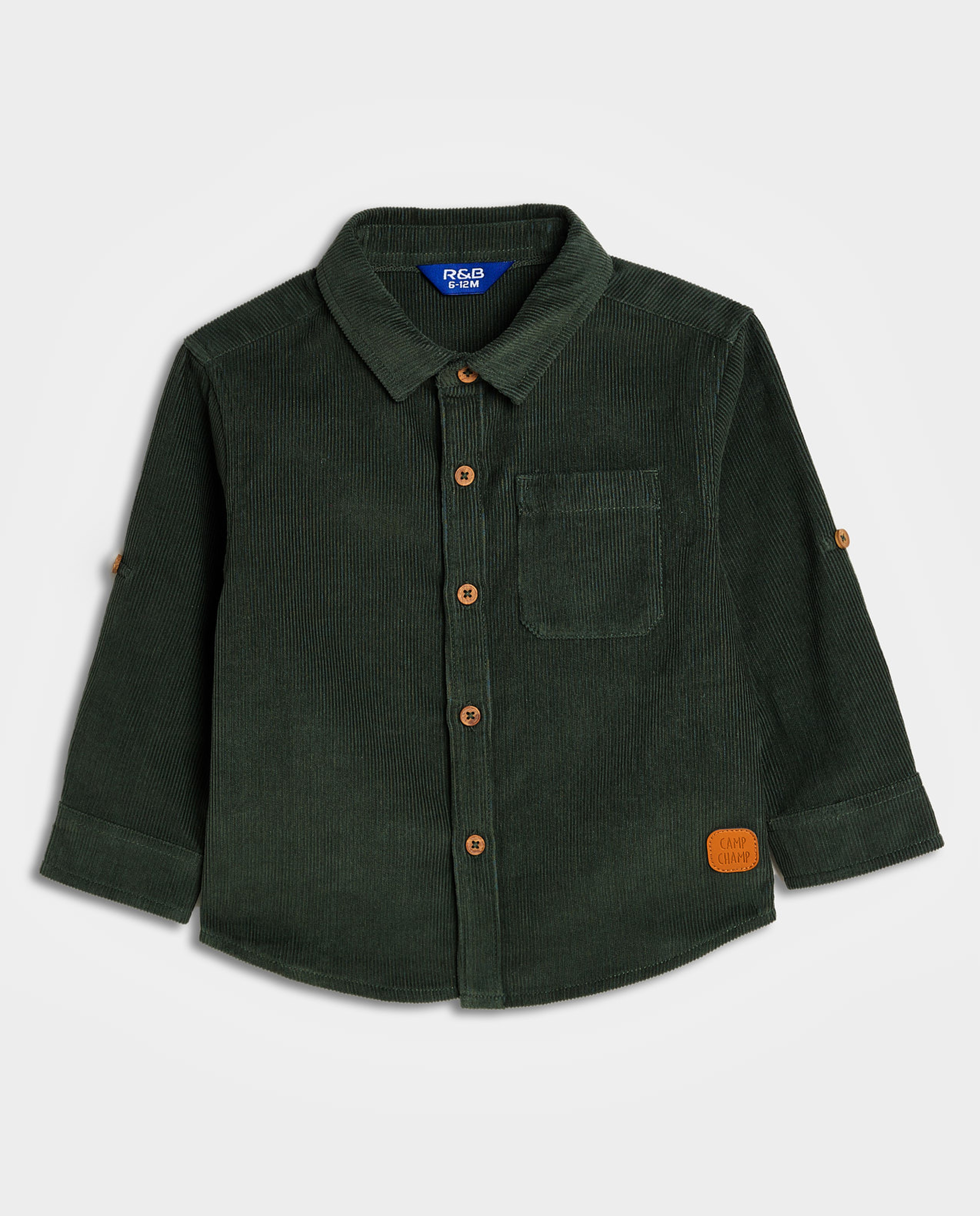 Corduroy Shirt with Shirt Collar and Long Sleeves