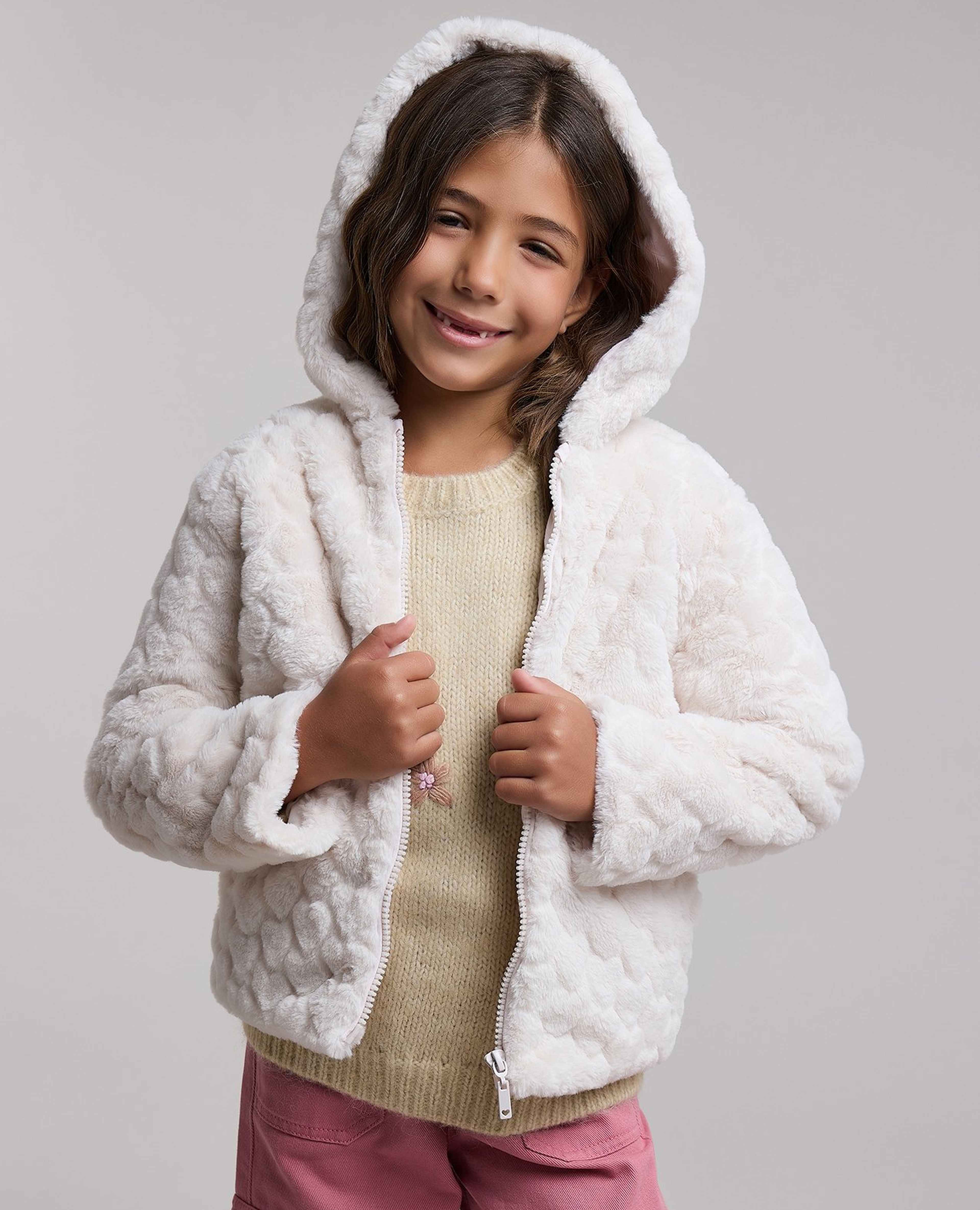 Sherpa Hooded Jacket with Zipper Closure