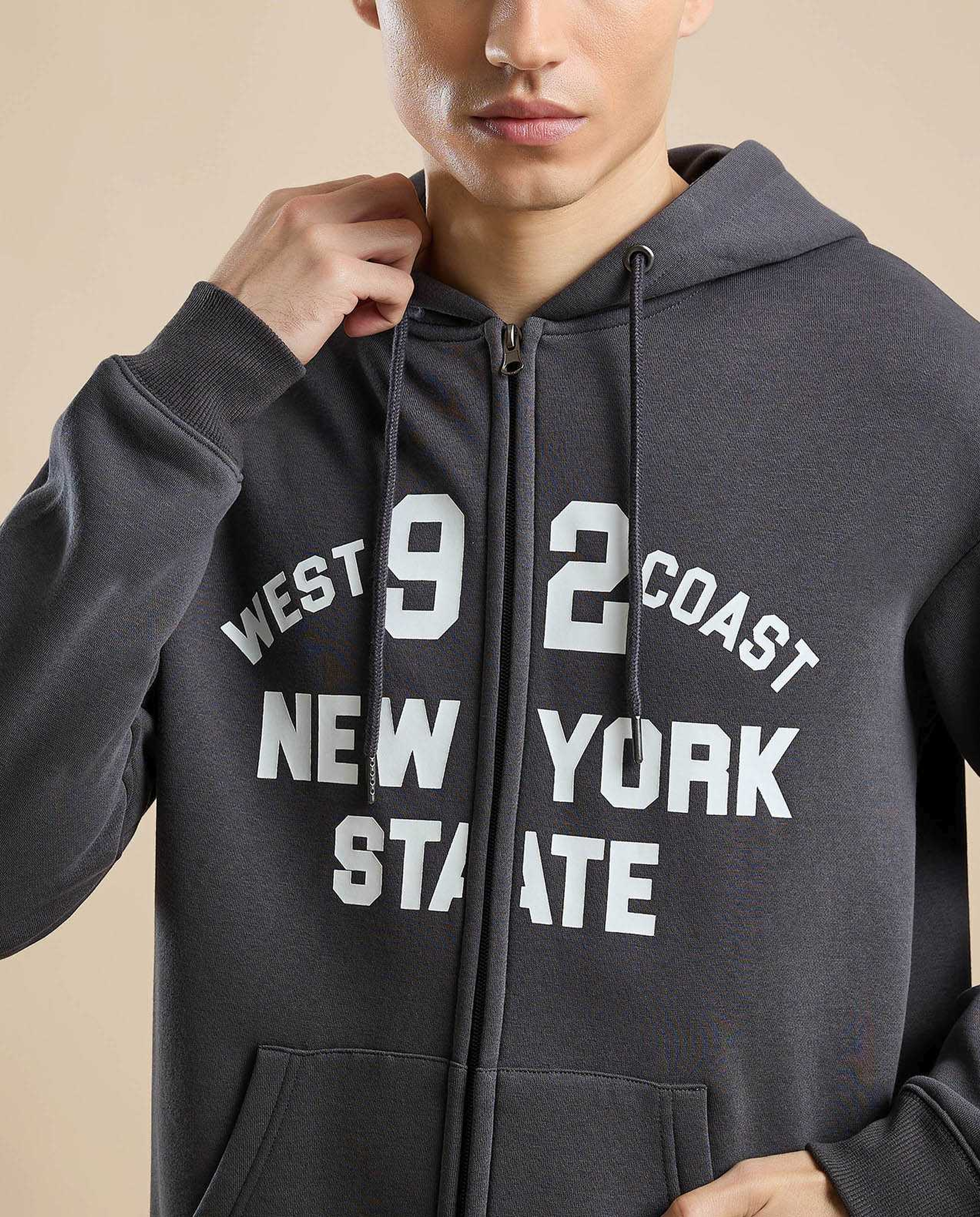 Printed Hooded Jacket with Zipper Closure