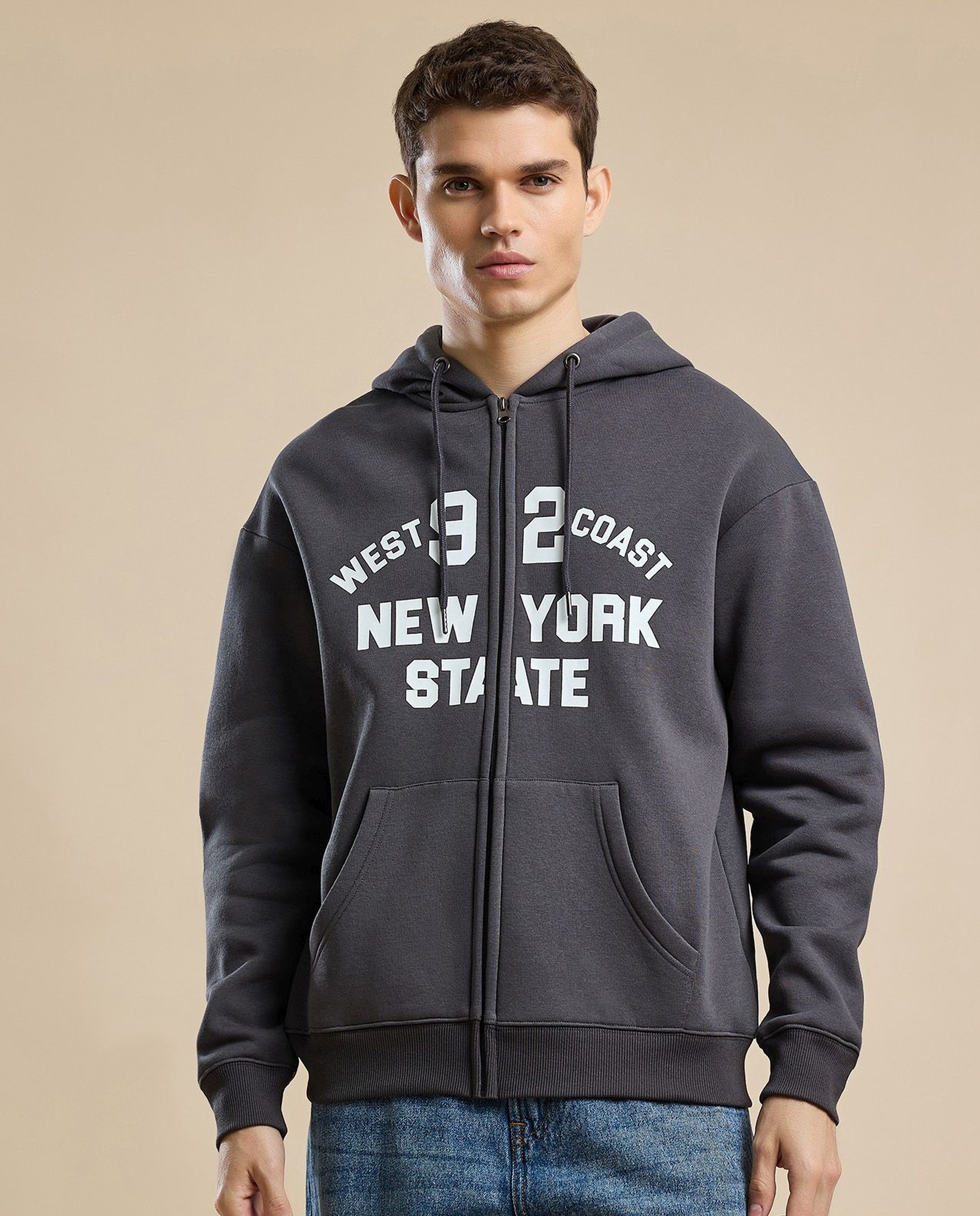 Printed Hooded Jacket with Zipper Closure