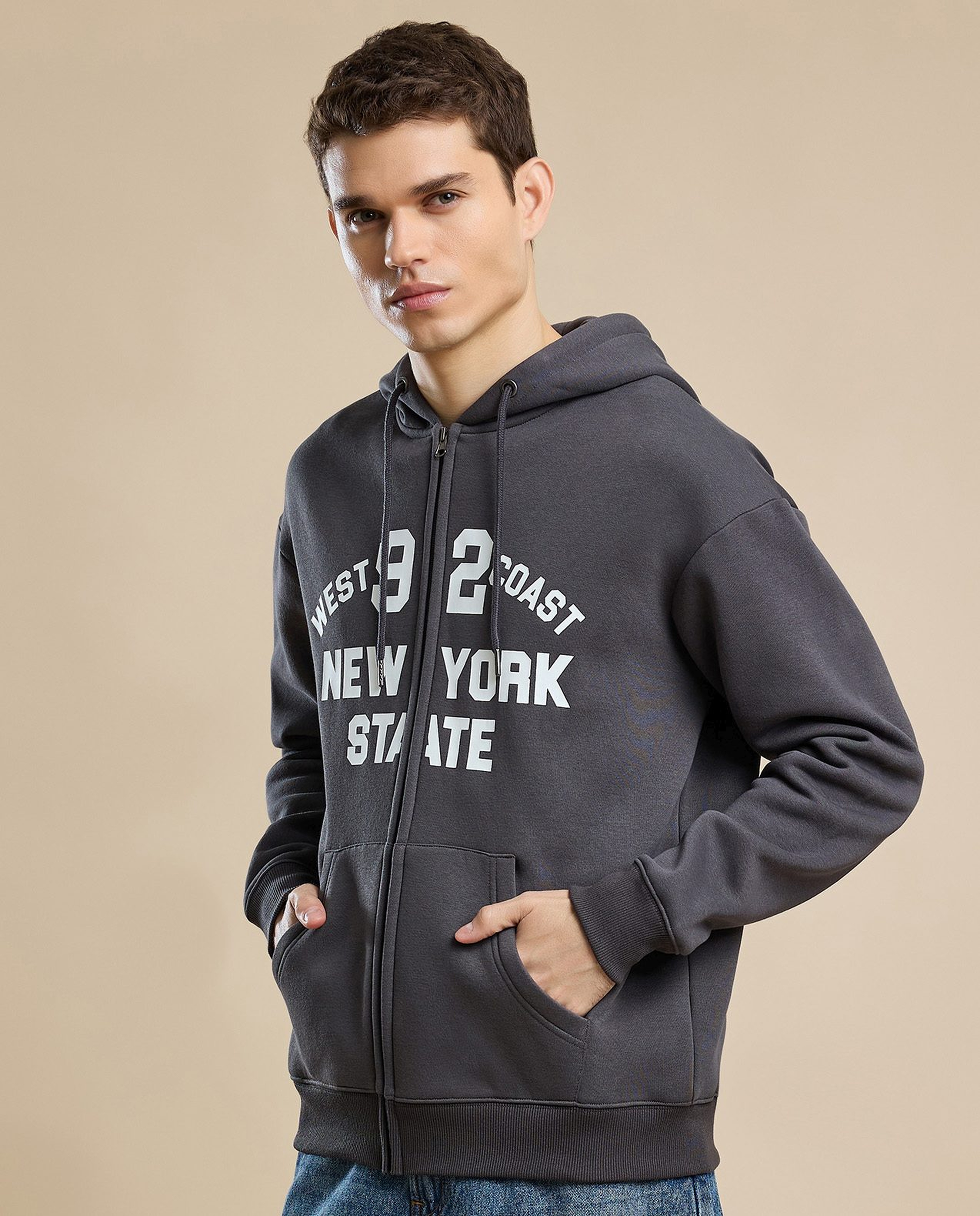 Printed Hooded Jacket with Zipper Closure