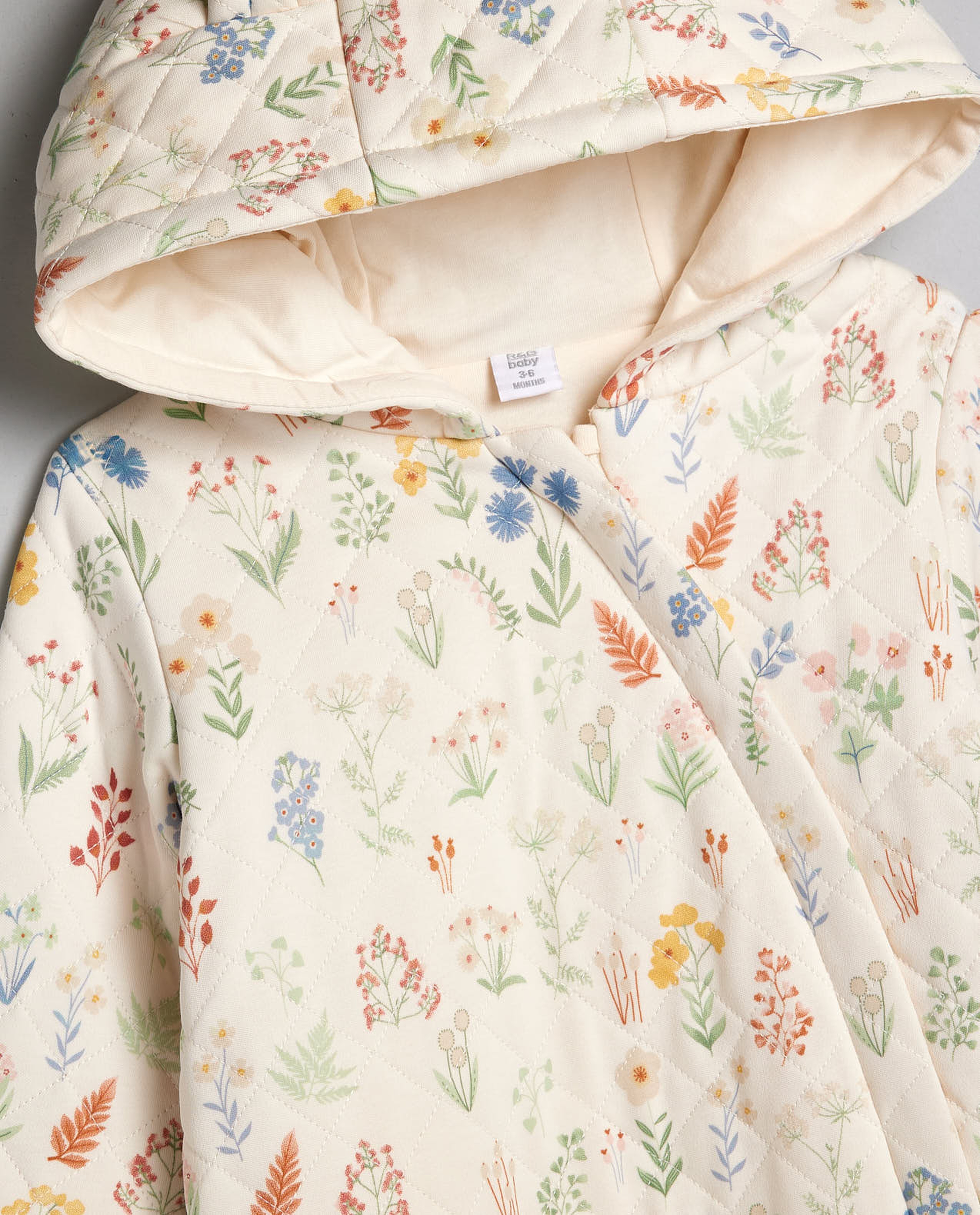 Patterned Quilted Hooded Sleepsuit with Long Sleeves