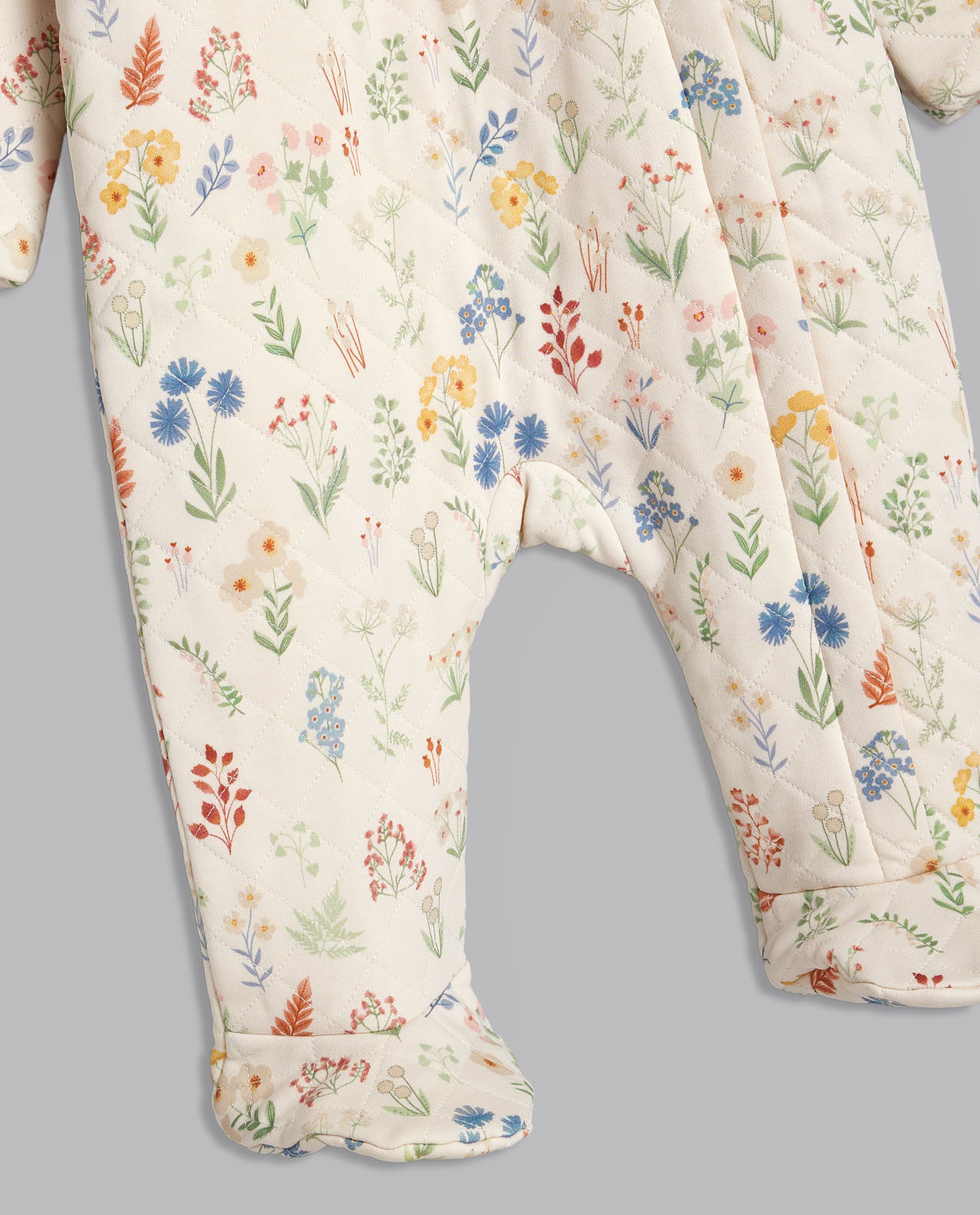 Patterned Quilted Hooded Sleepsuit with Long Sleeves