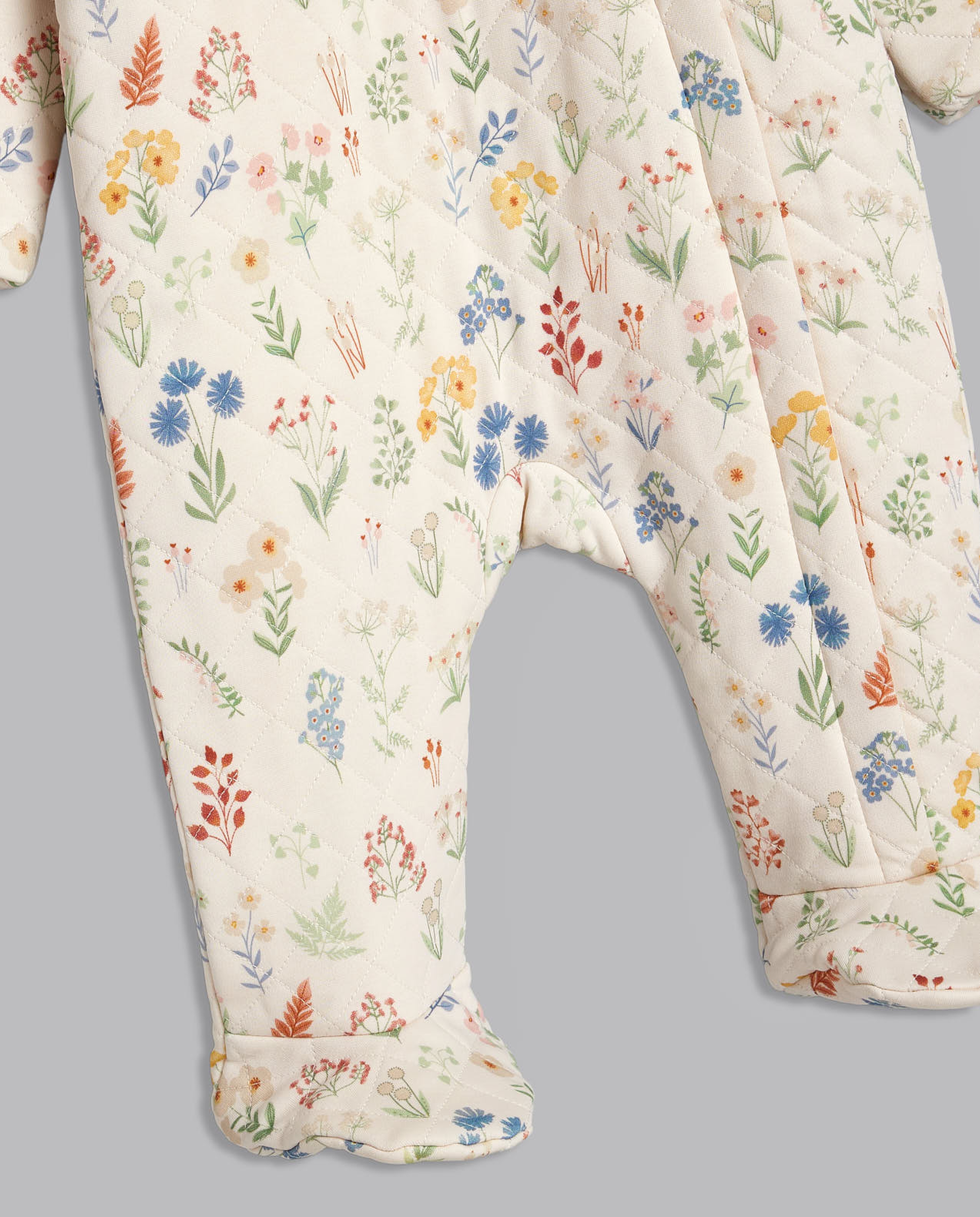 Patterned Quilted Hooded Sleepsuit with Long Sleeves