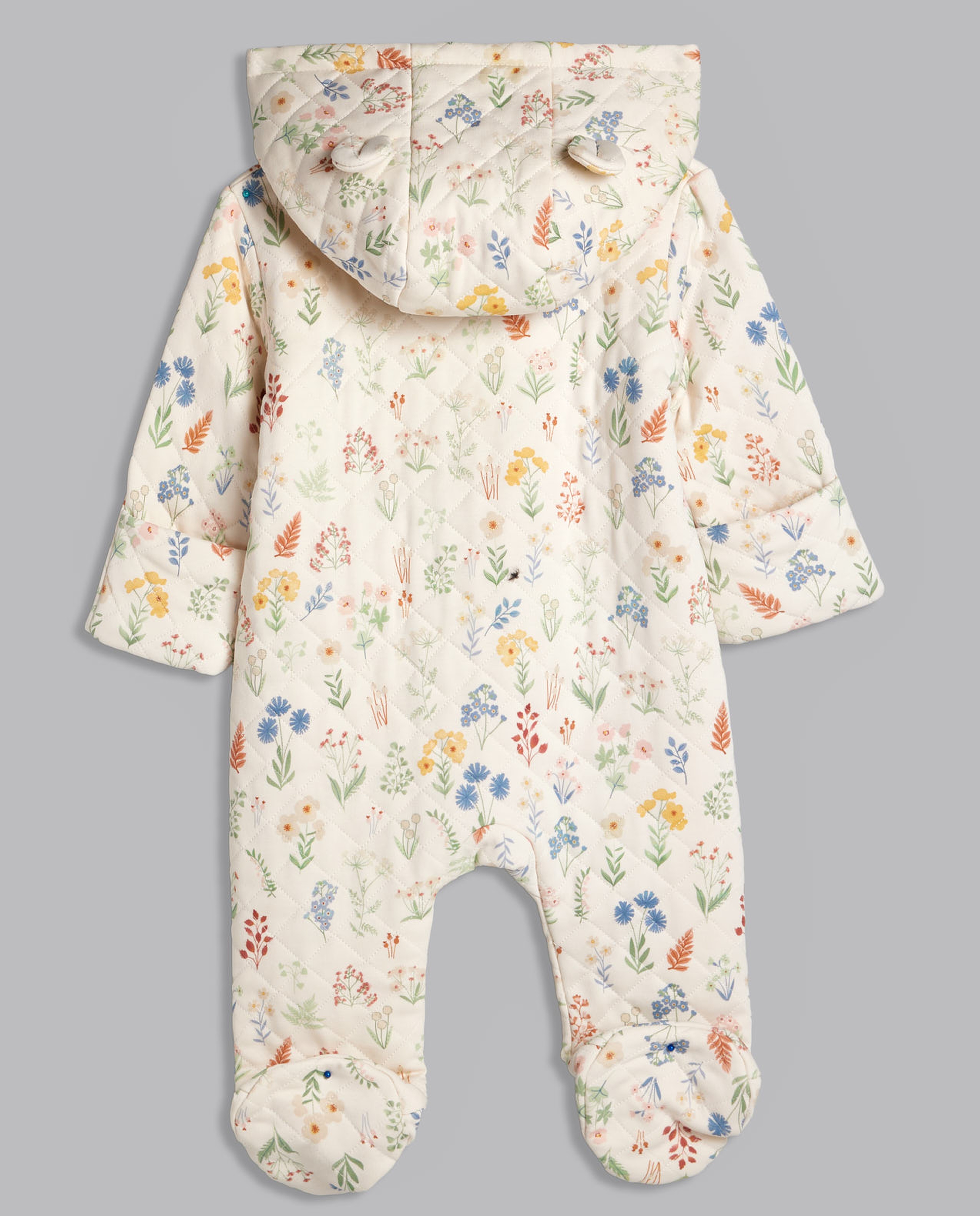 Patterned Quilted Hooded Sleepsuit with Long Sleeves