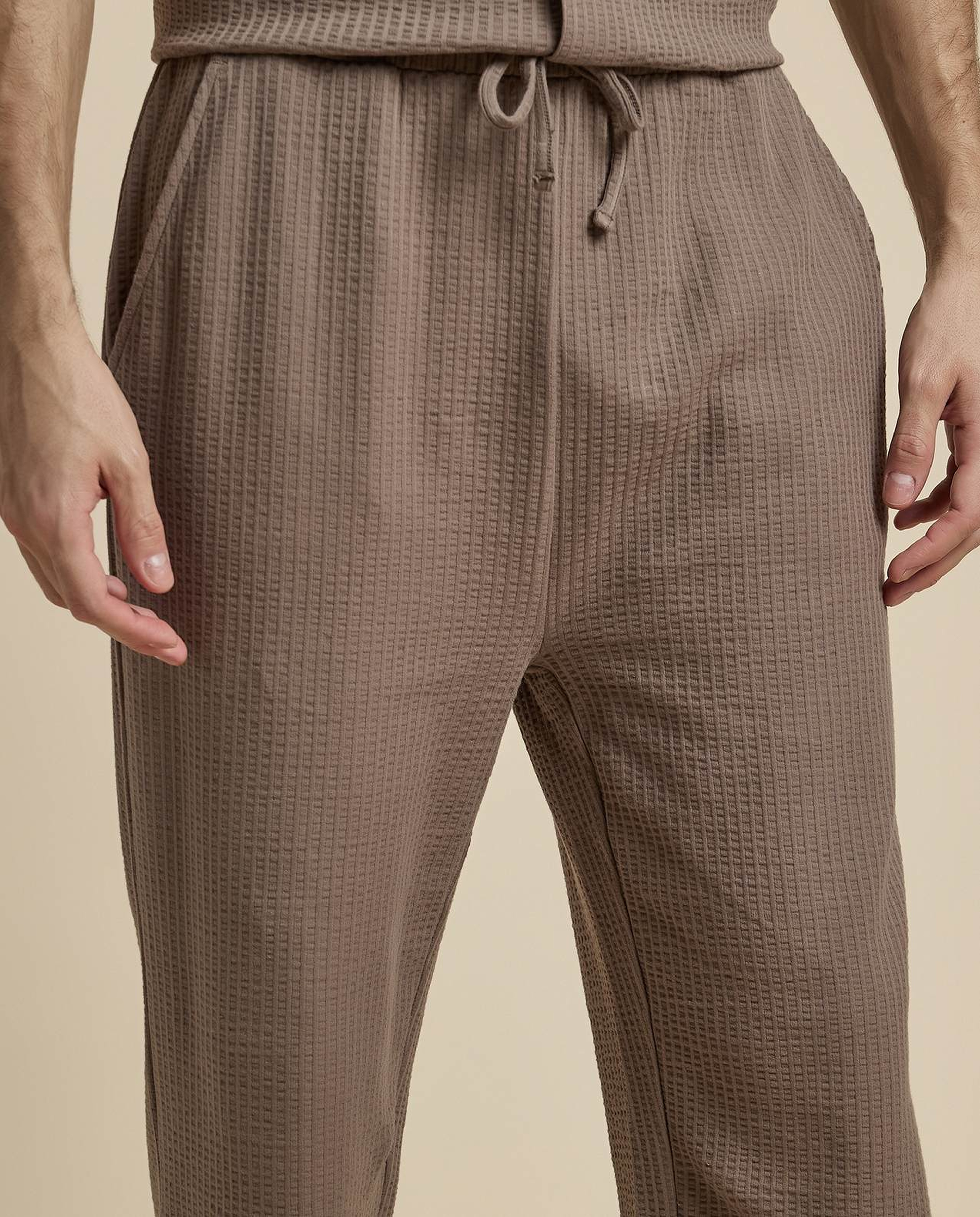 Textured Straight Fit Pants with Drawstring Waist