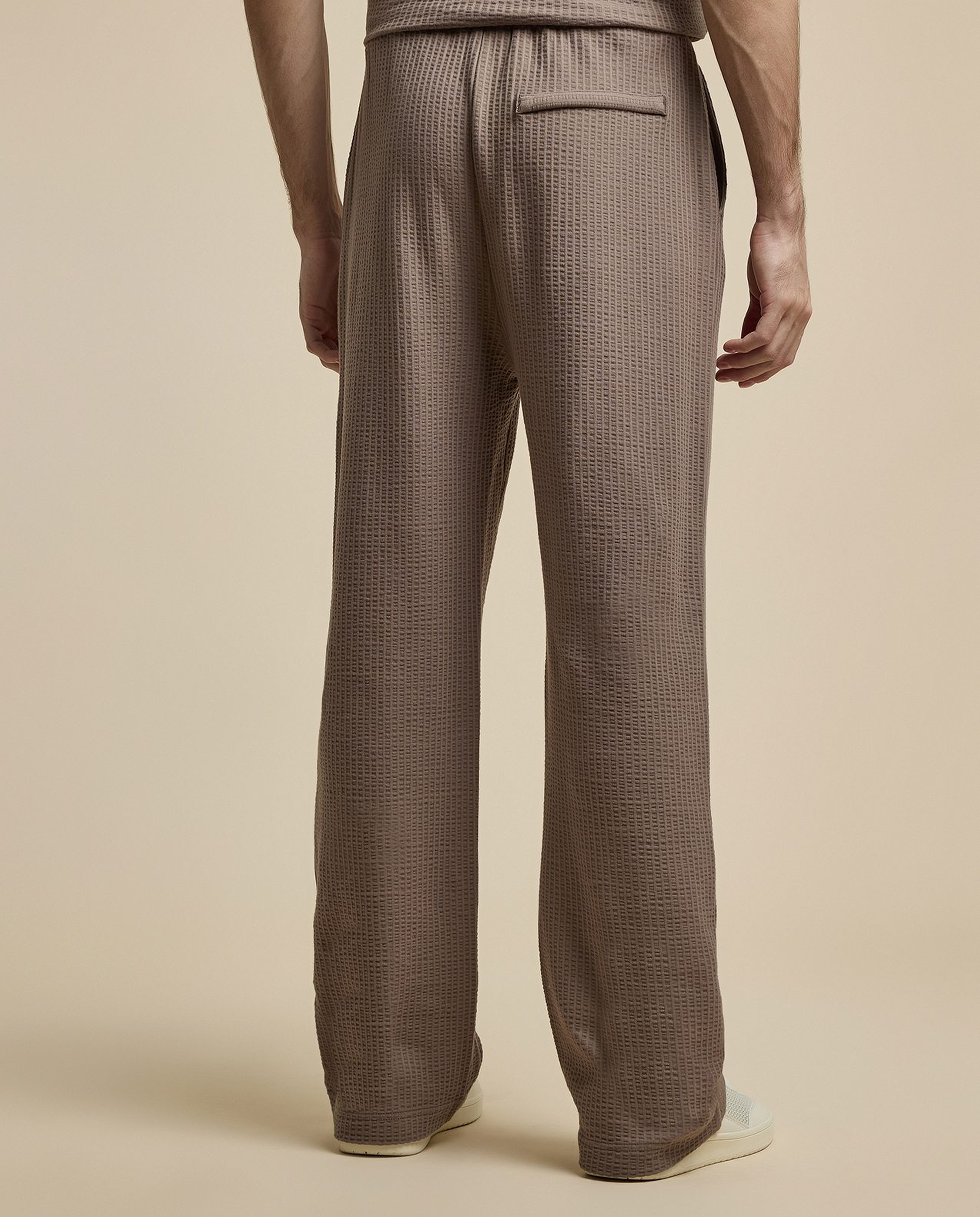 Textured Straight Fit Pants with Drawstring Waist