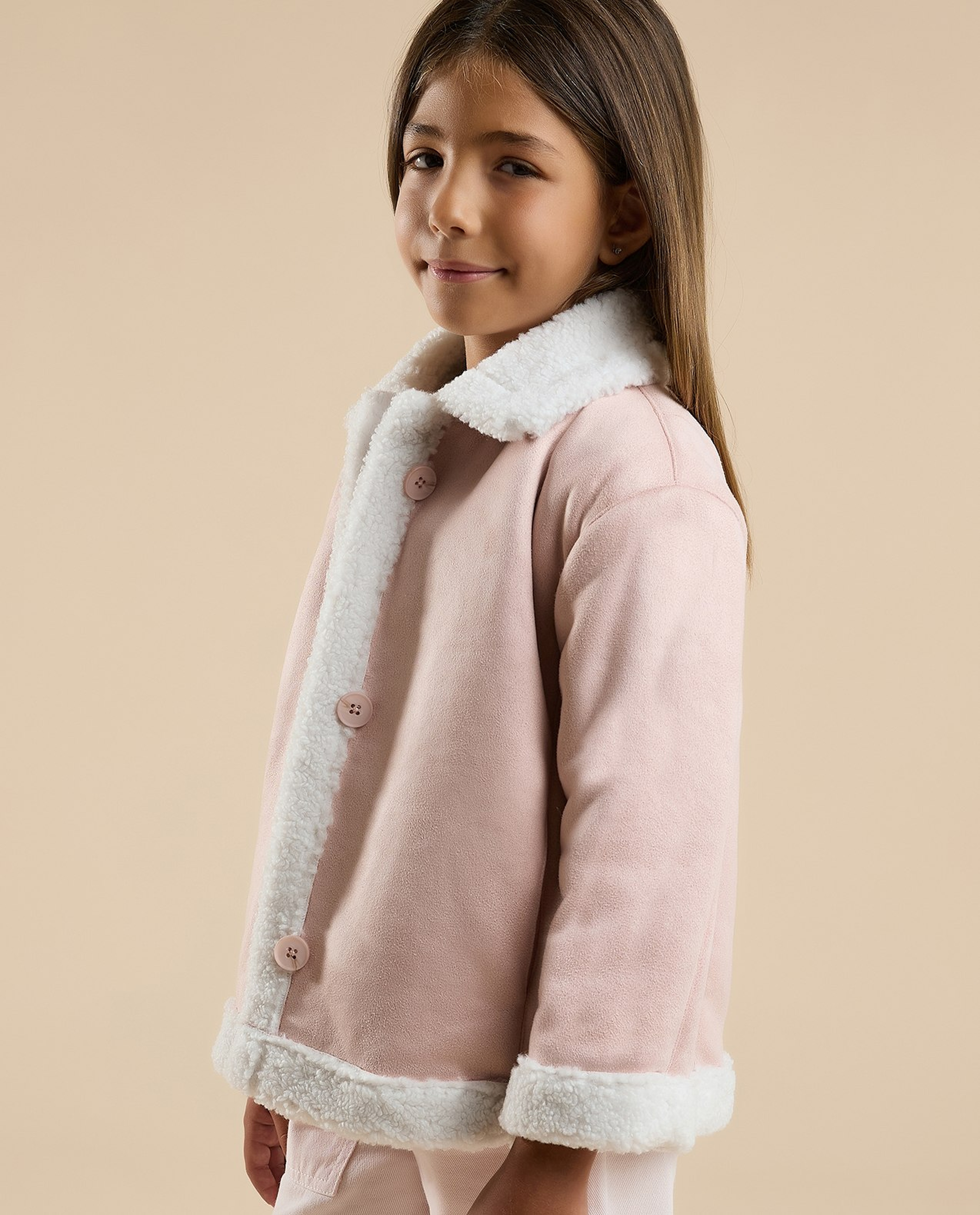 Sherpa Trim Jacket with Button Closure