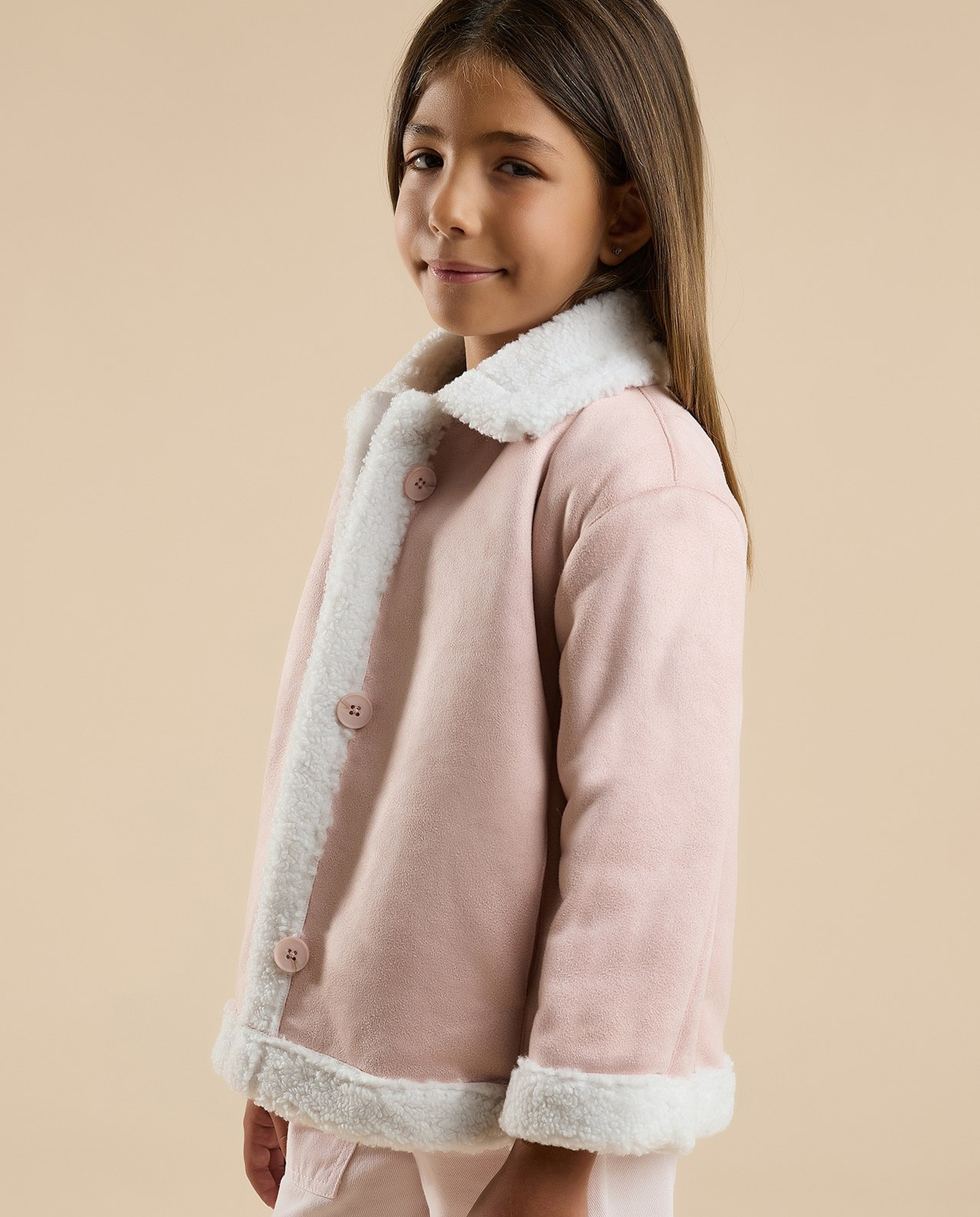 Sherpa Trim Jacket with Button Closure