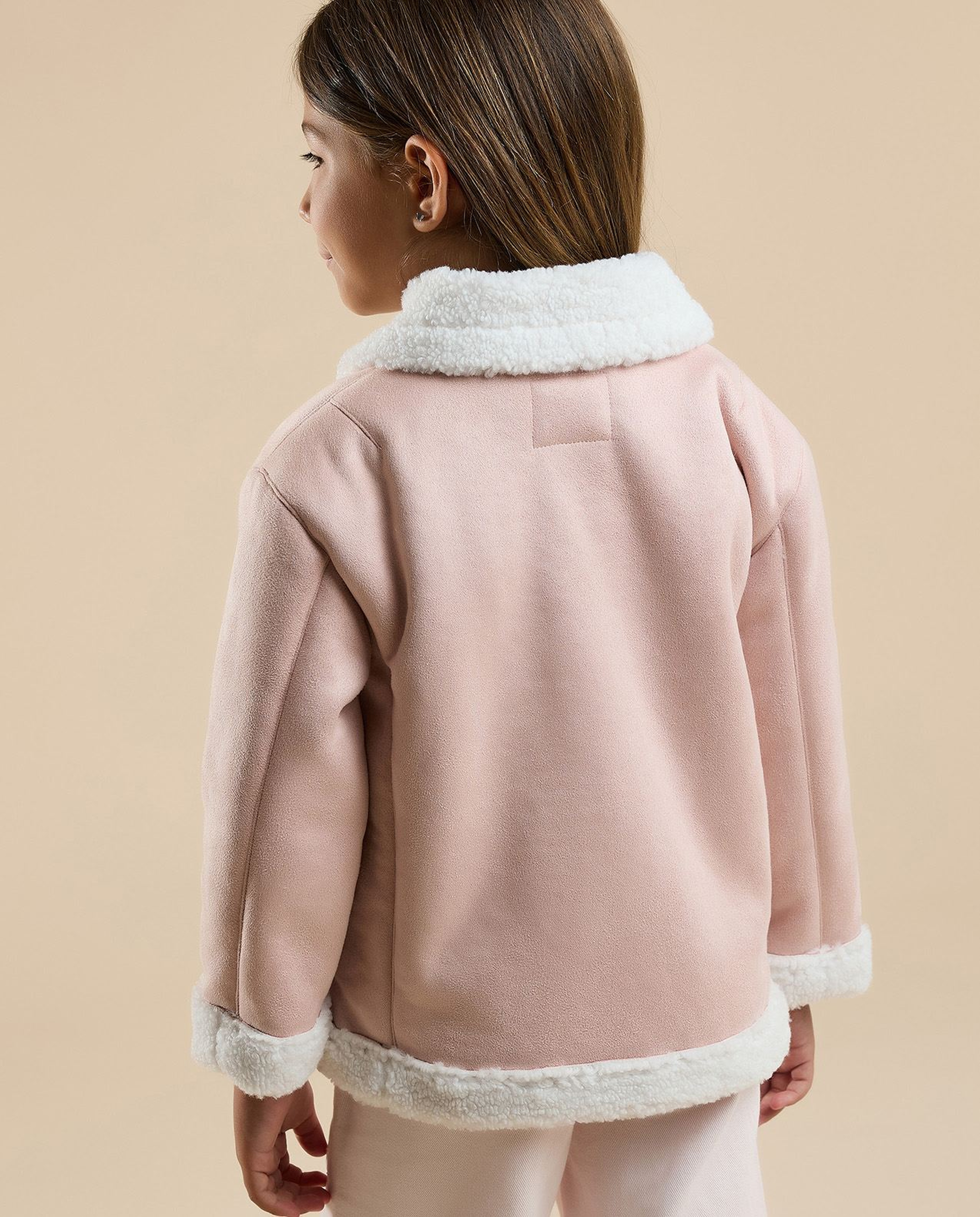 Sherpa Trim Jacket with Button Closure