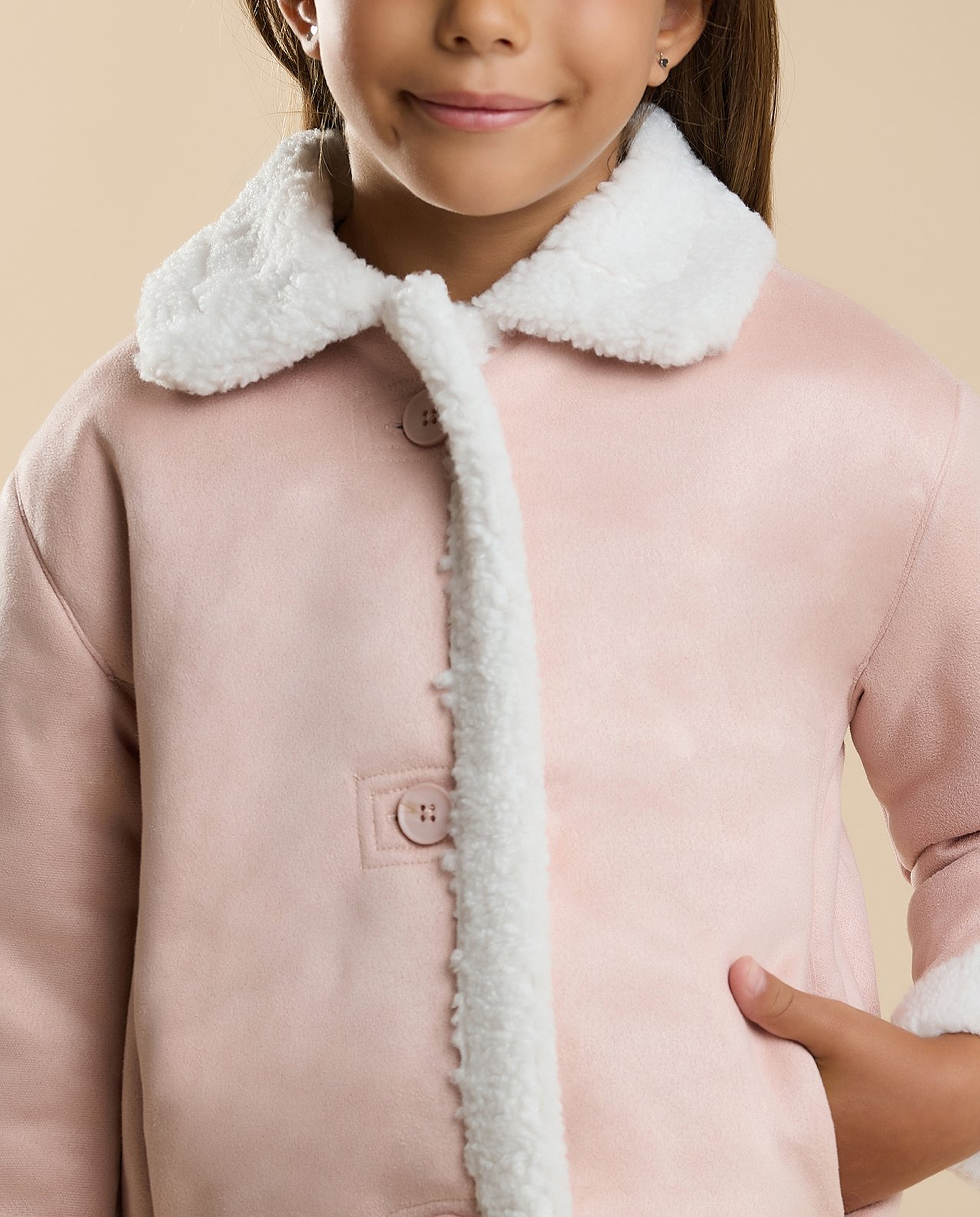 Sherpa Trim Jacket with Button Closure