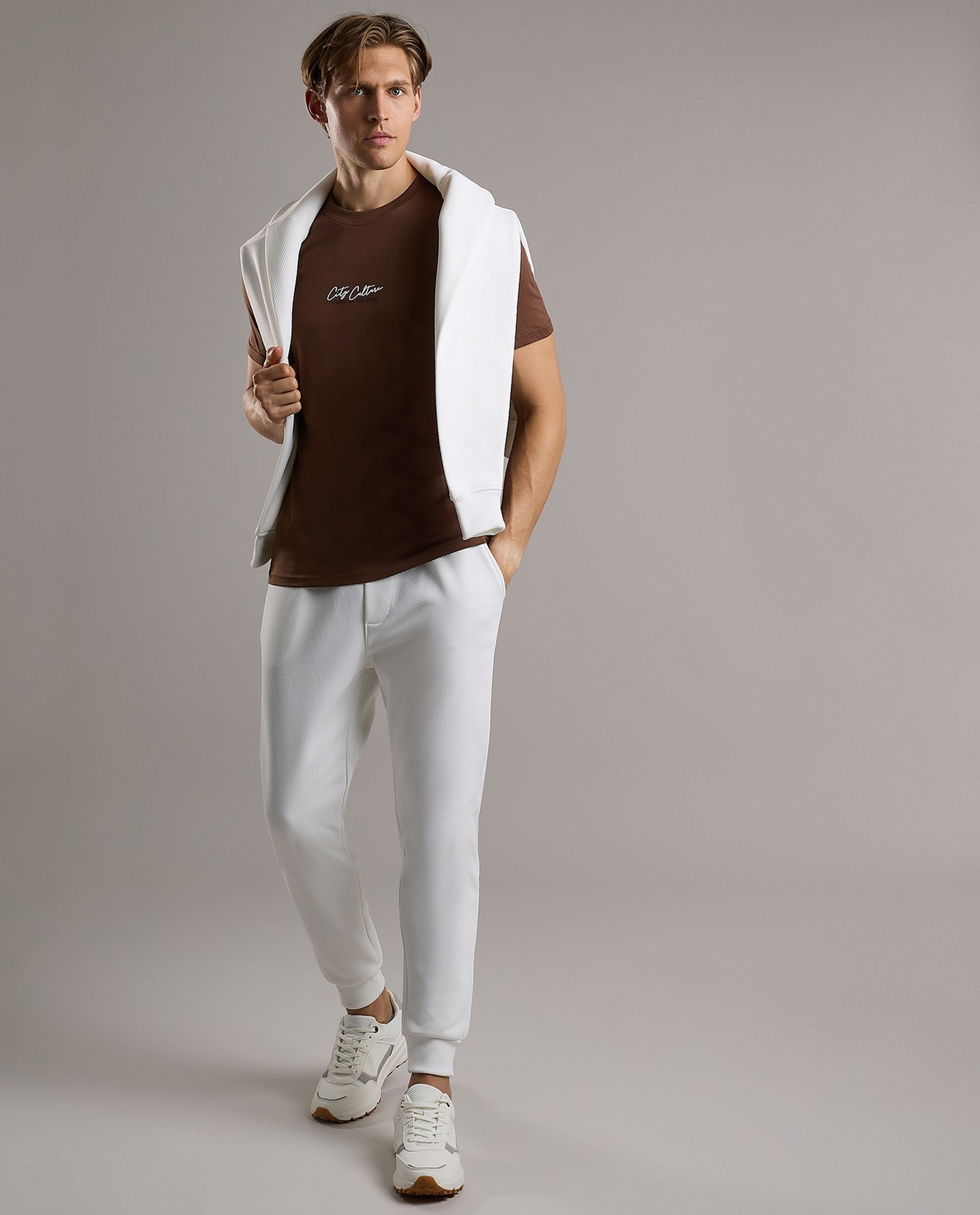 Textured Knit Joggers with Drawstring Waist