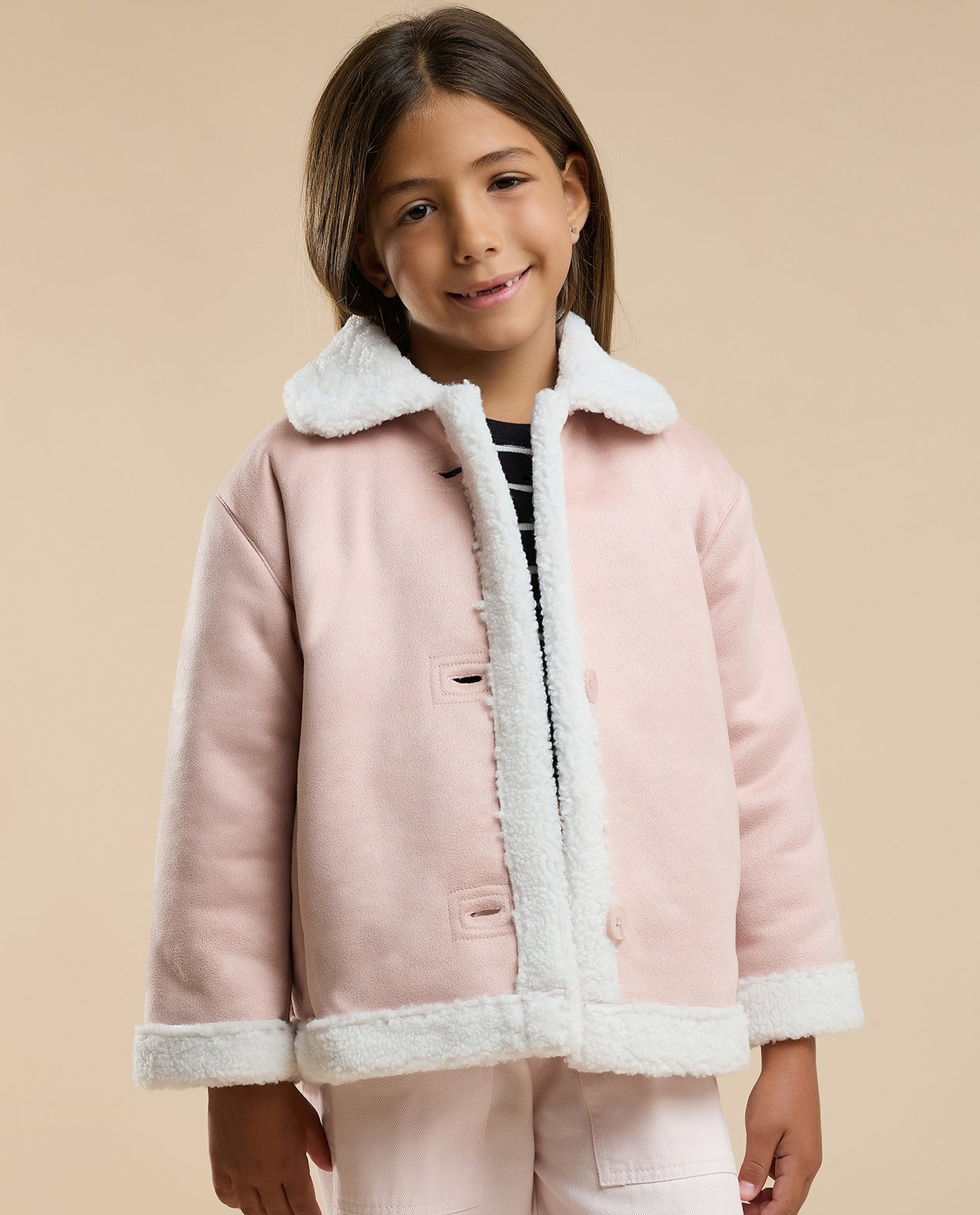 Sherpa Trim Jacket with Button Closure