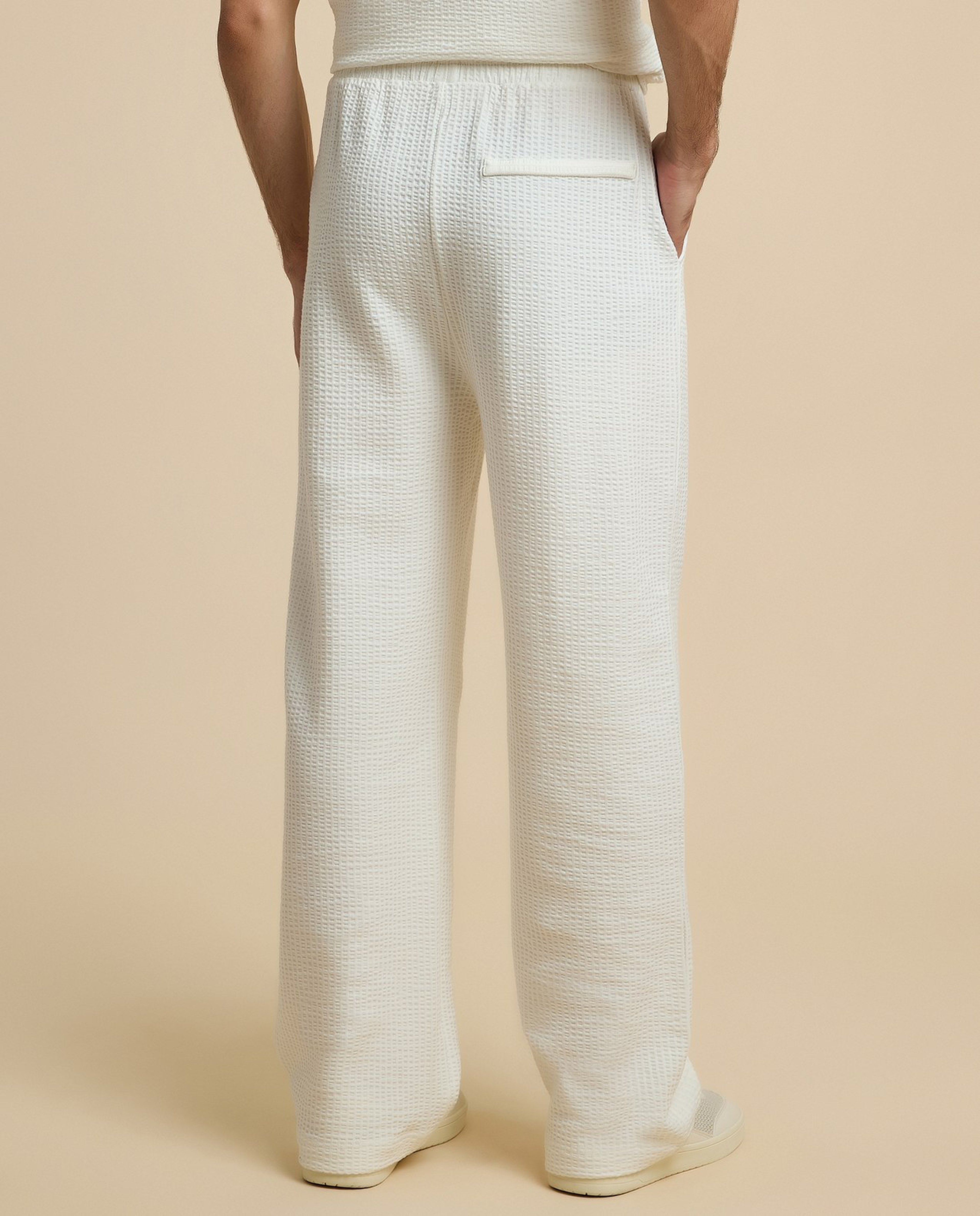 Textured Straight Fit Pants with Drawstring Waist