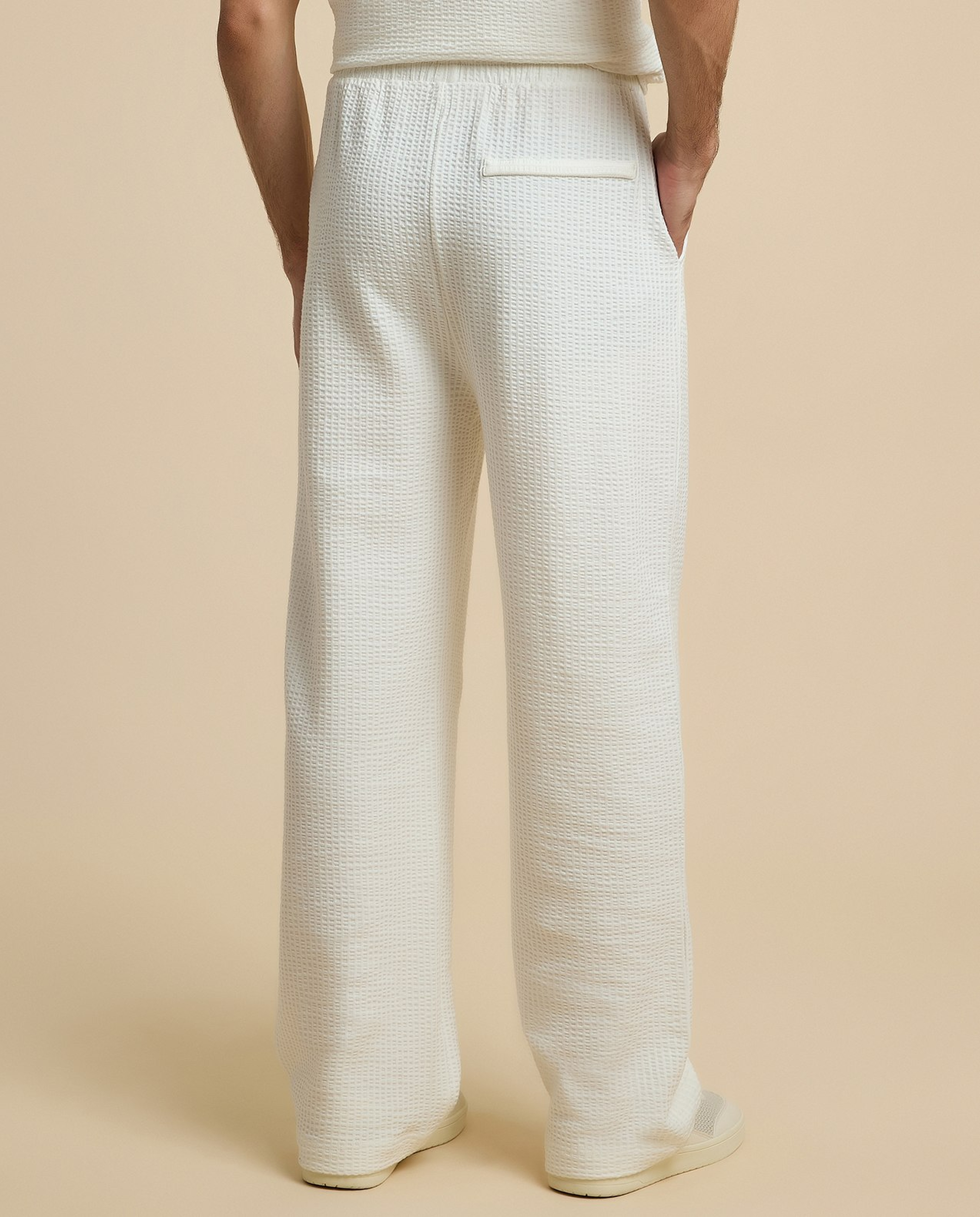 Textured Straight Fit Pants with Drawstring Waist