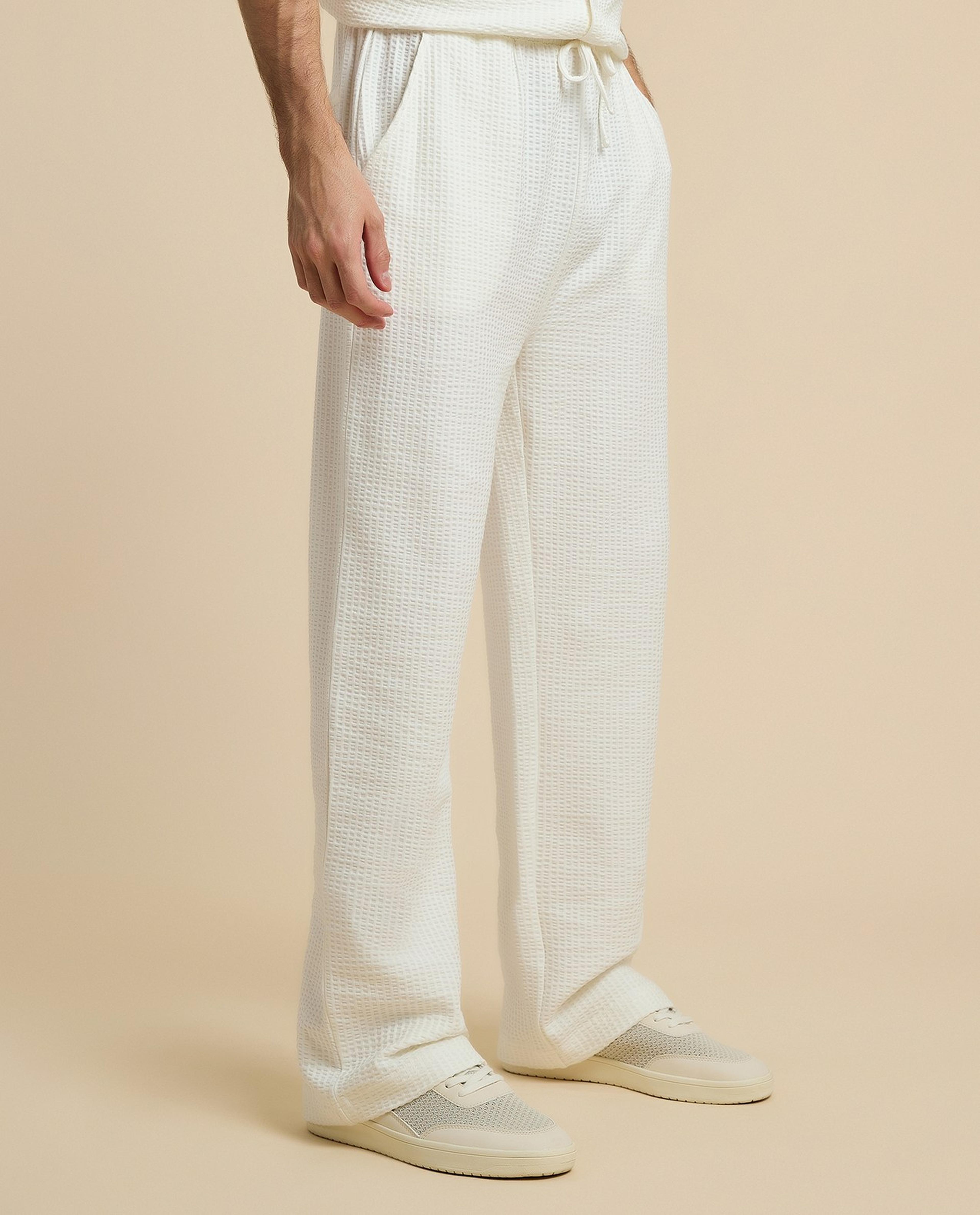 Textured Straight Fit Pants with Drawstring Waist