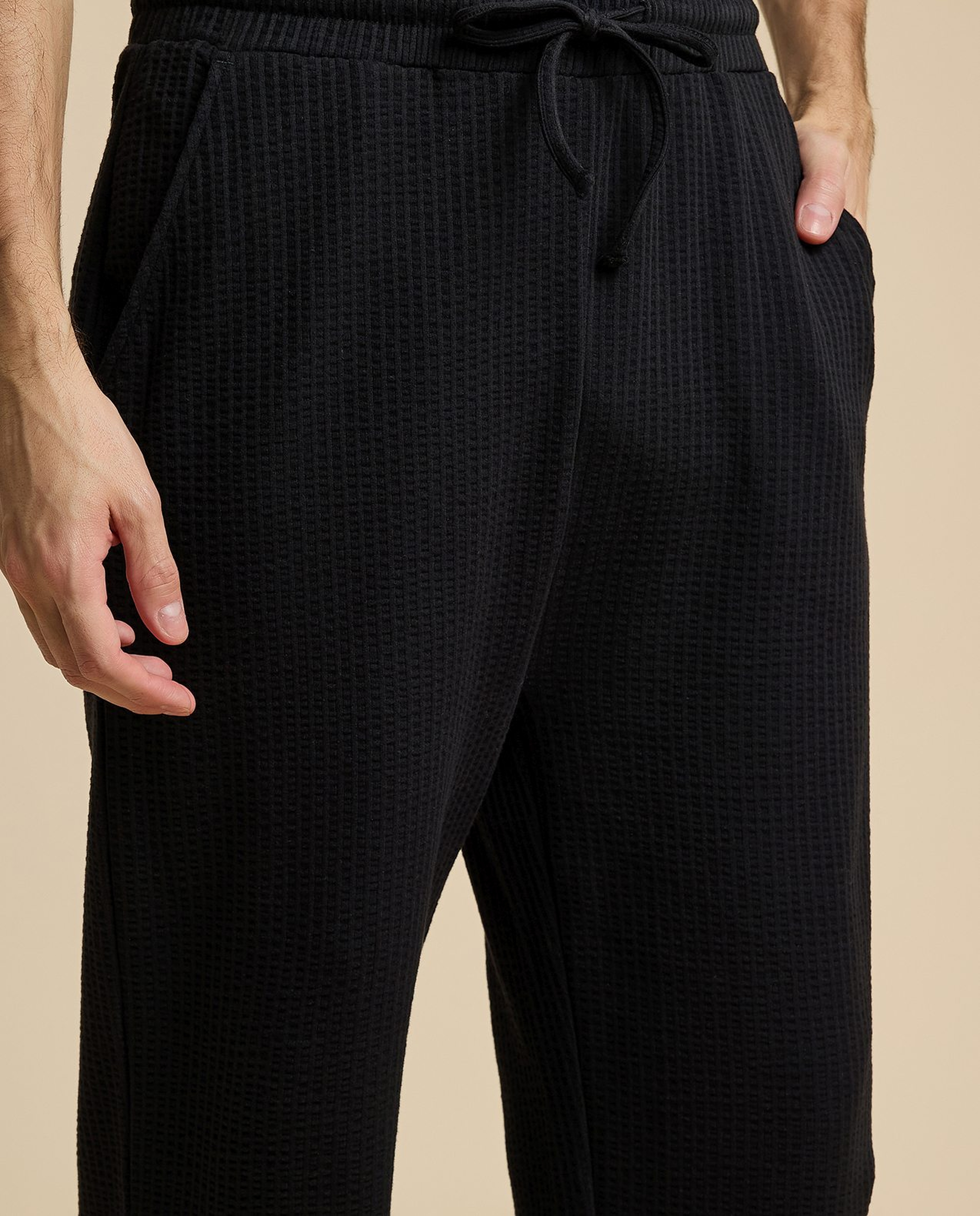 Textured Straight Fit Pants with Drawstring Waist