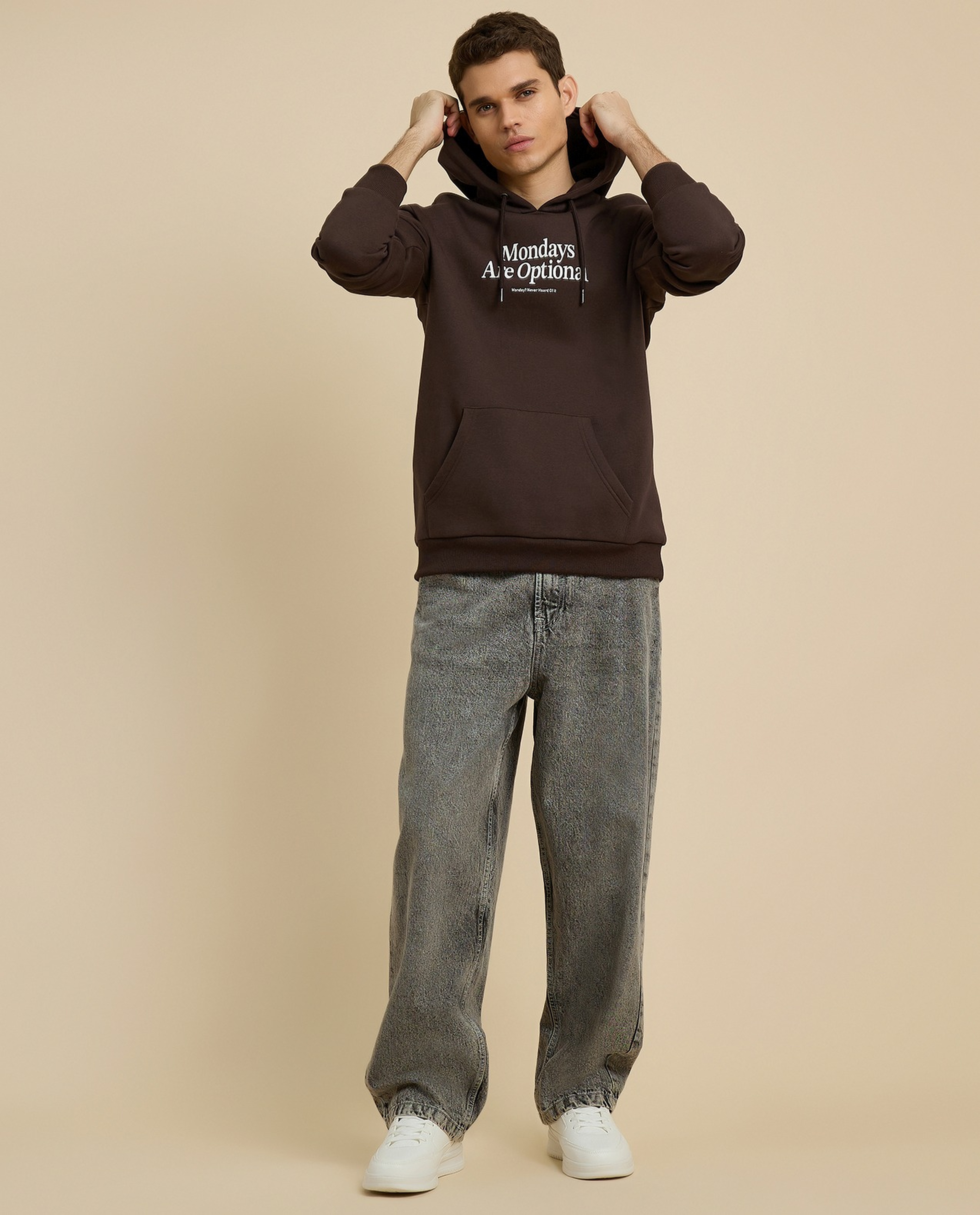 Typography Print Hoodie with Long Sleeves