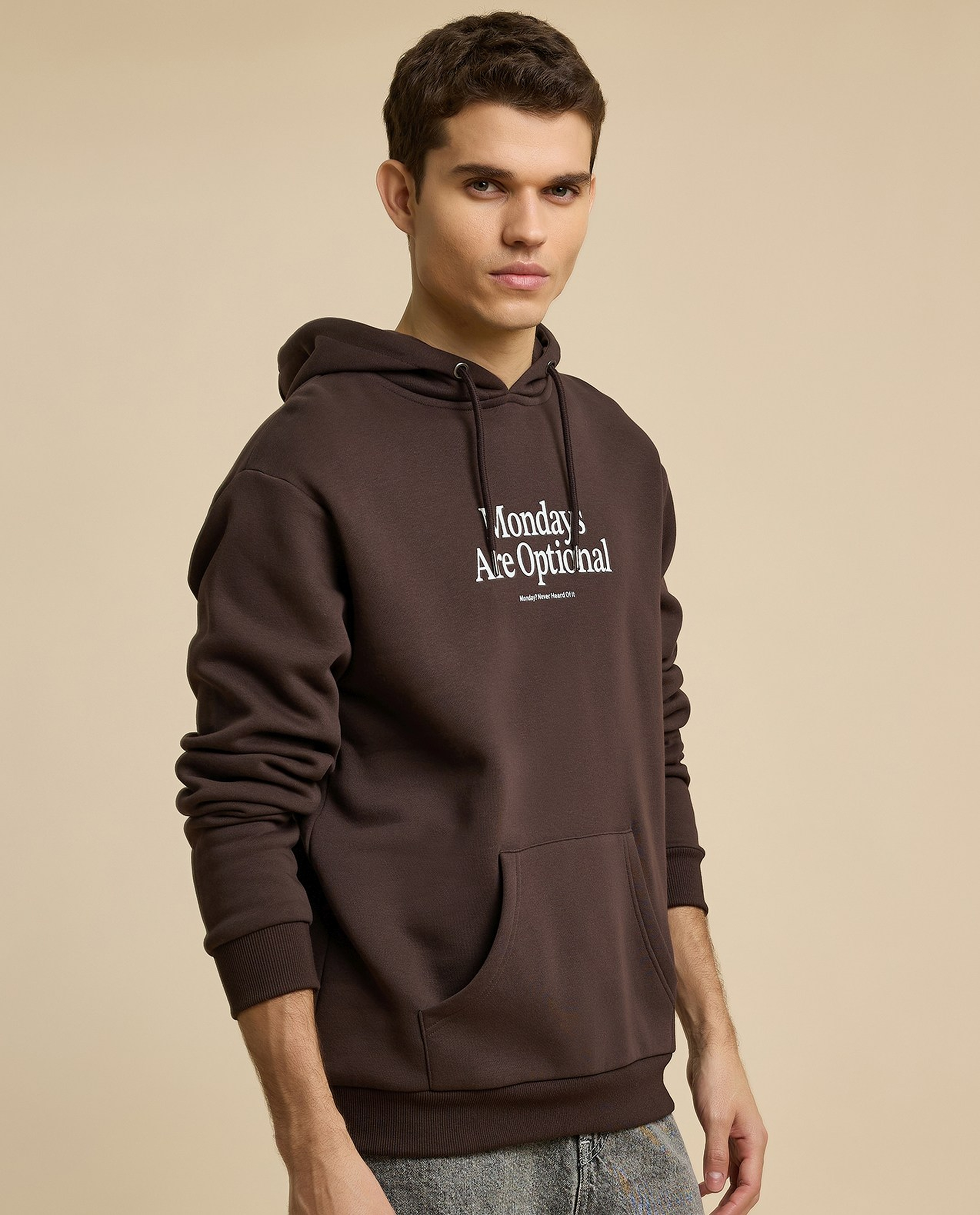 Typography Print Hoodie with Long Sleeves