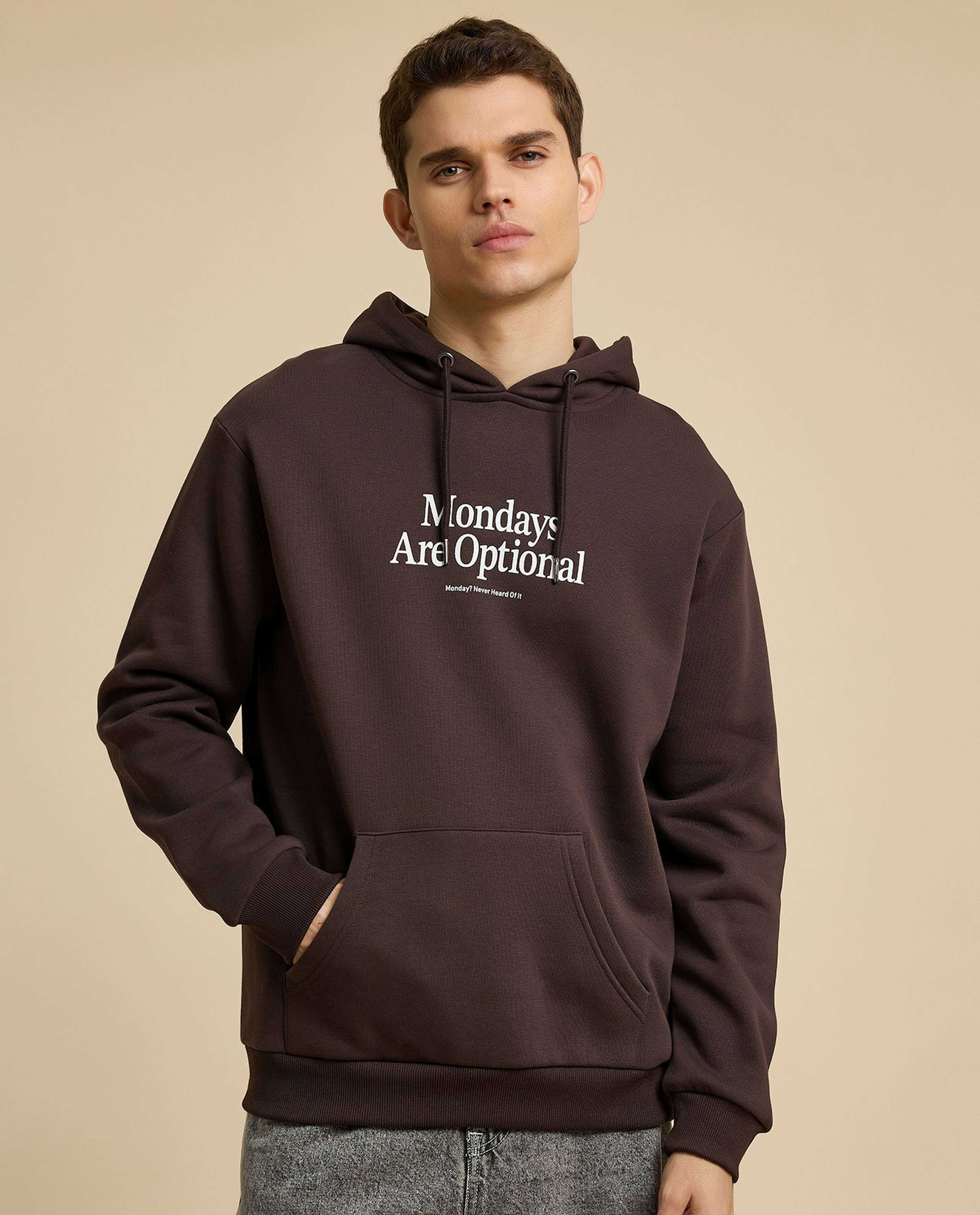 Typography Print Hoodie with Long Sleeves
