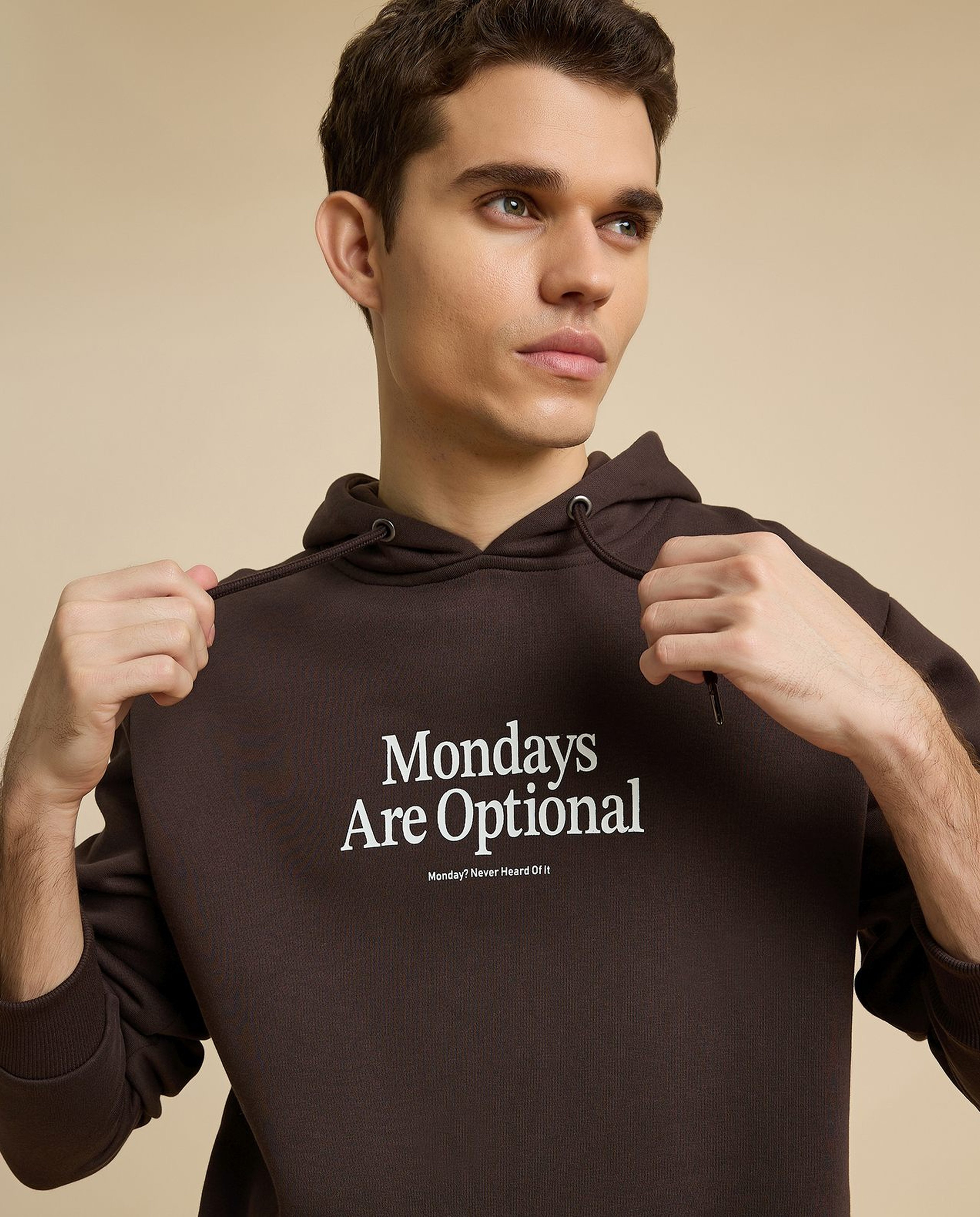 Typography Print Hoodie with Long Sleeves