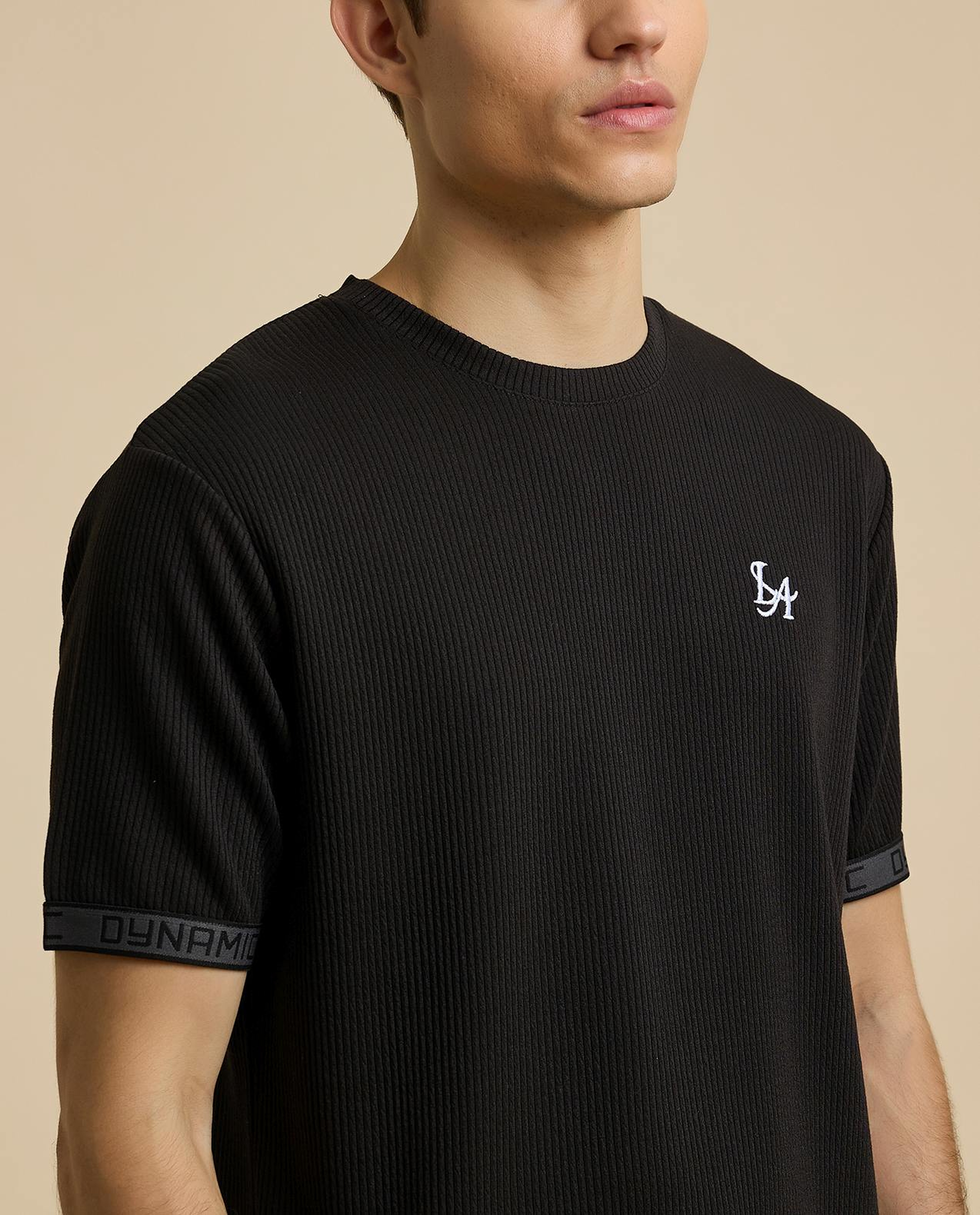Ribbed T-Shirt with Crew Neck and Short Sleeves