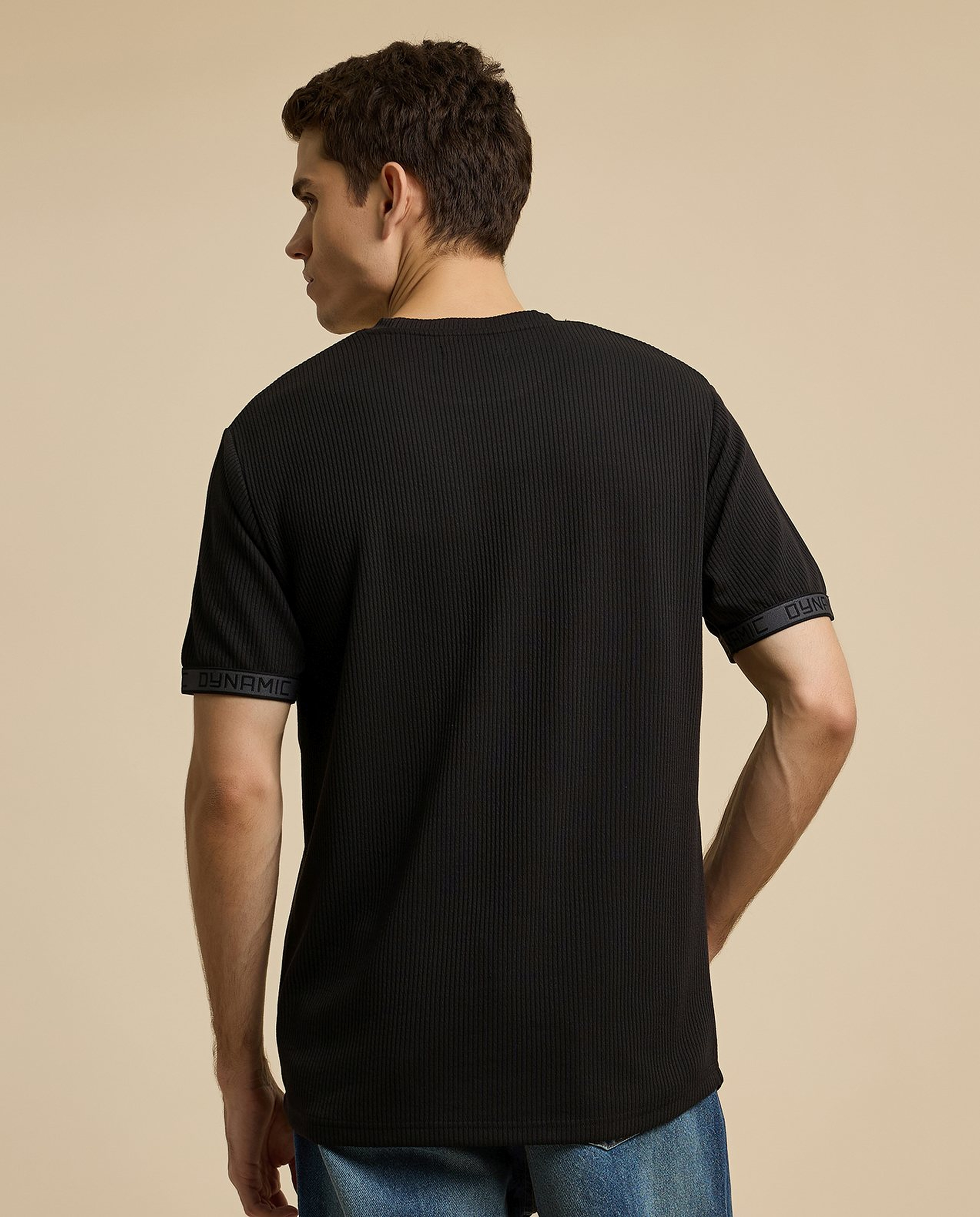 Ribbed T-Shirt with Crew Neck and Short Sleeves
