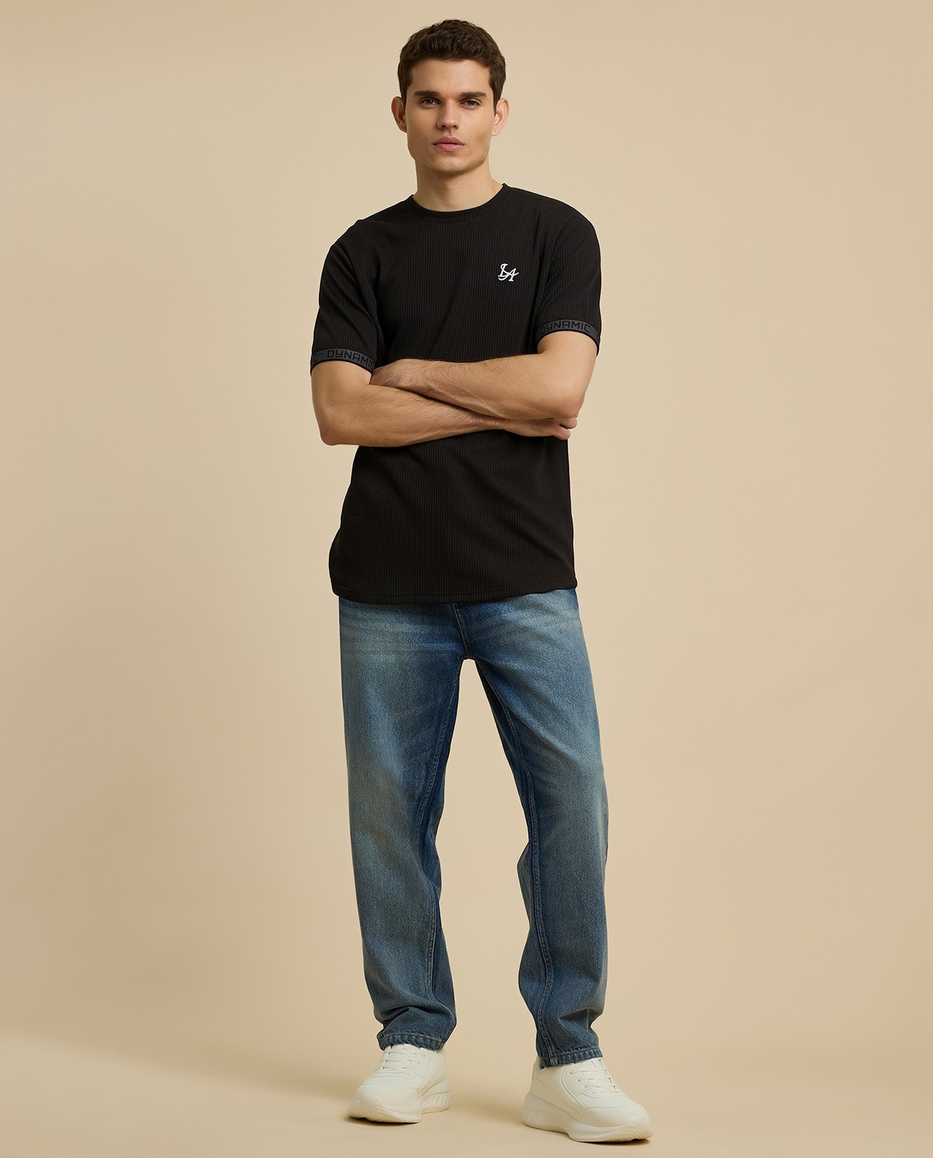 Ribbed T-Shirt with Crew Neck and Short Sleeves