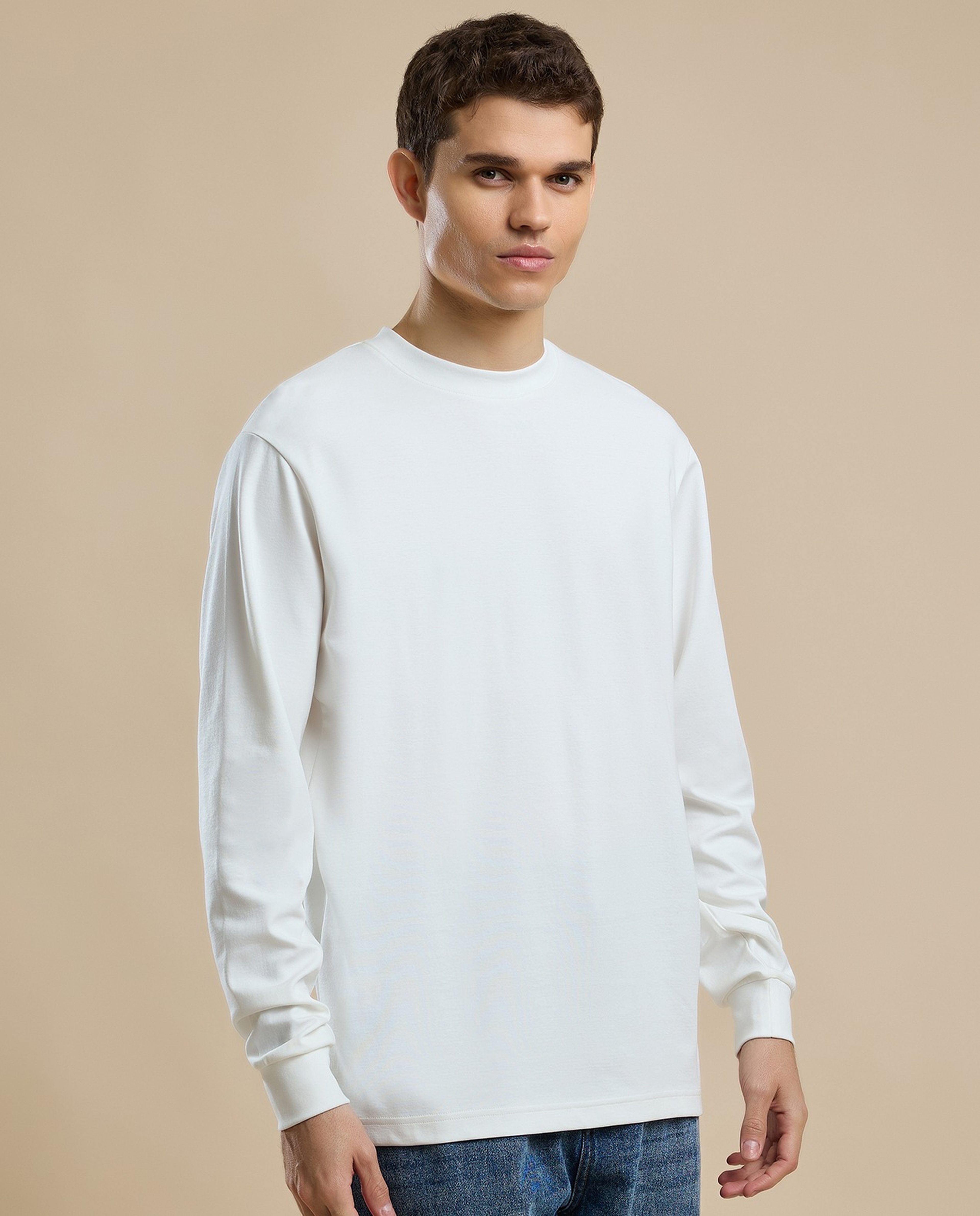 Solid T-Shirt with Crew Neck and Long Sleeves