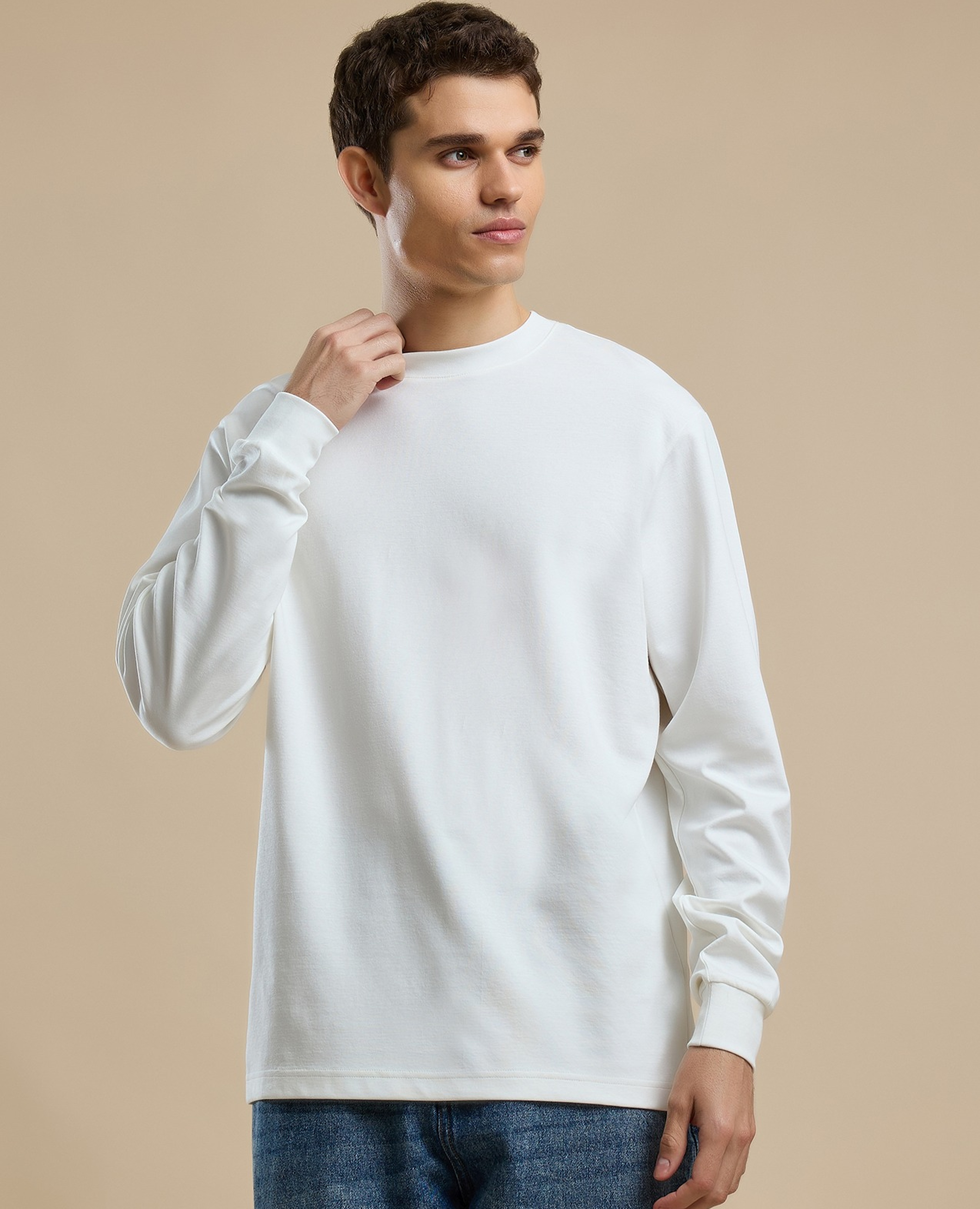 Solid T-Shirt with Crew Neck and Long Sleeves