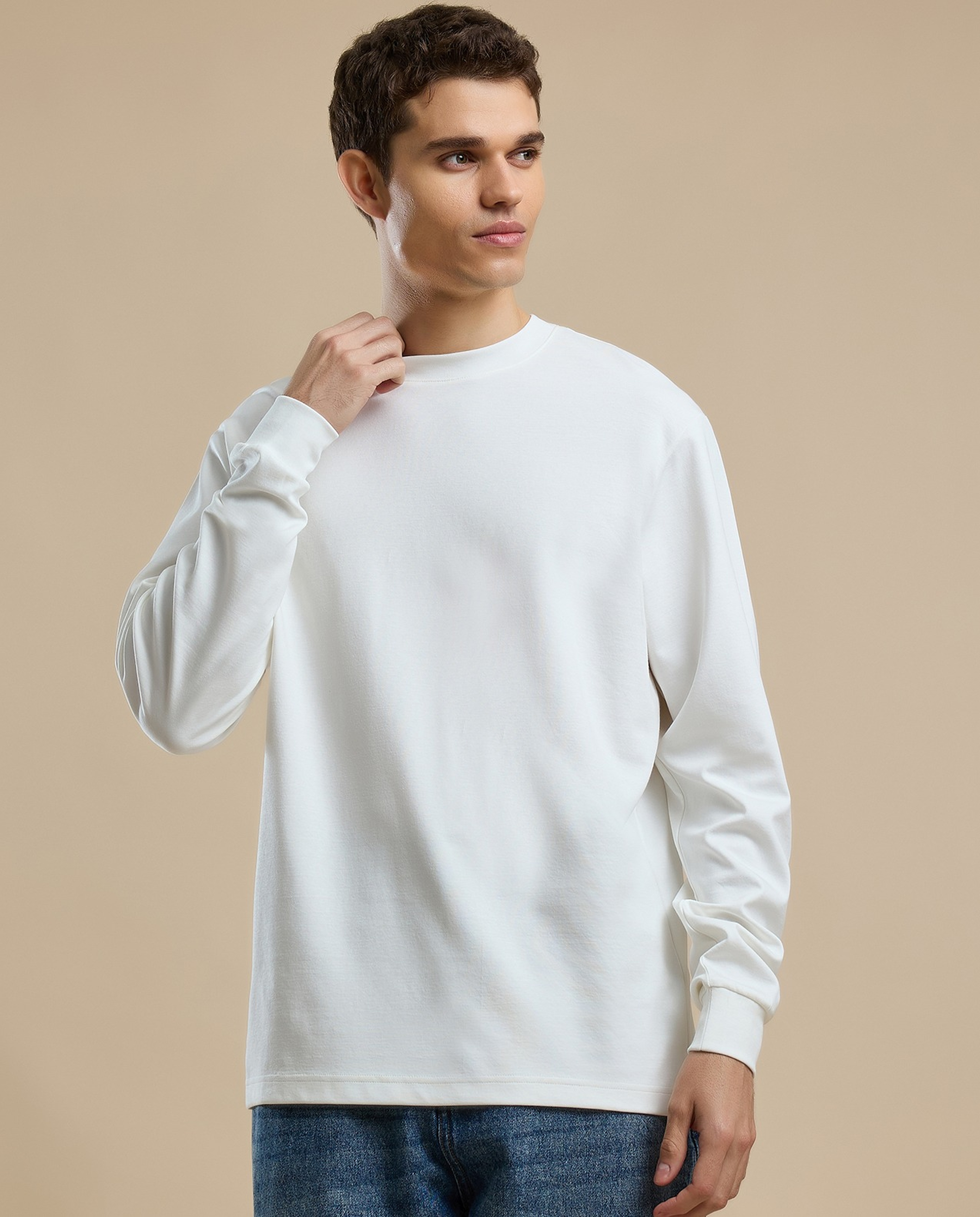 Solid T-Shirt with Crew Neck and Long Sleeves