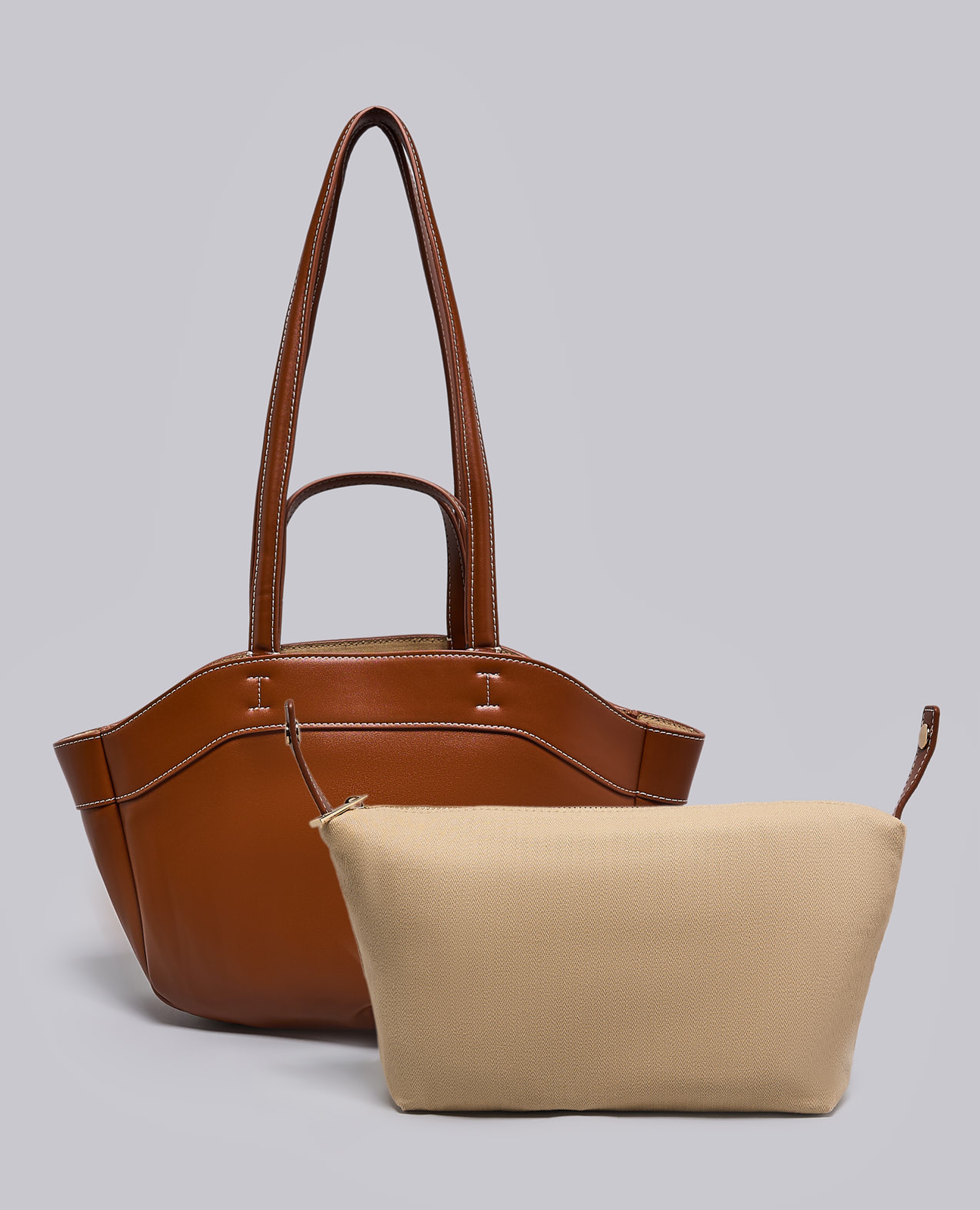 Textured Shoulder Bag with Pouch