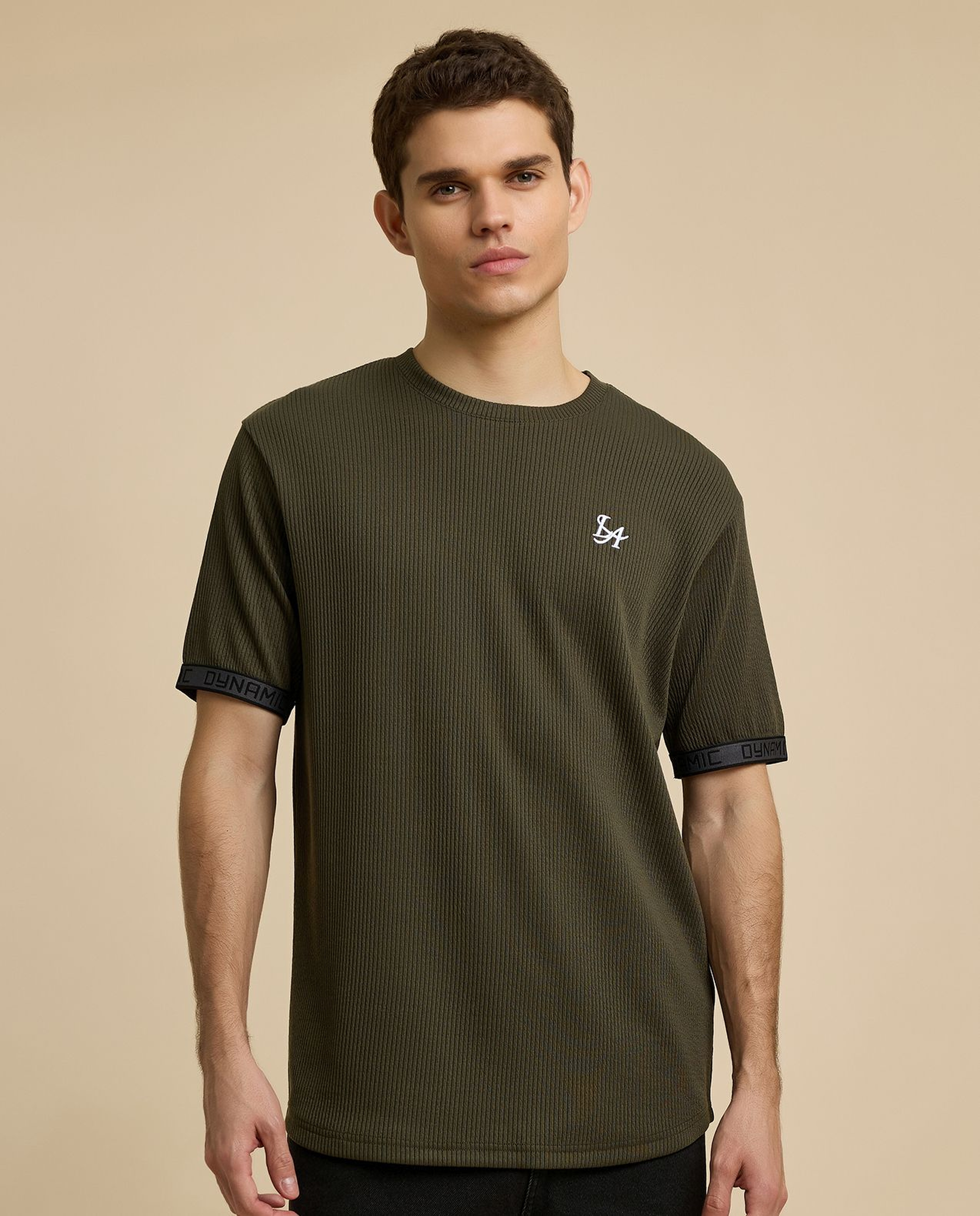 Ribbed T-Shirt with Crew Neck and Short Sleeves