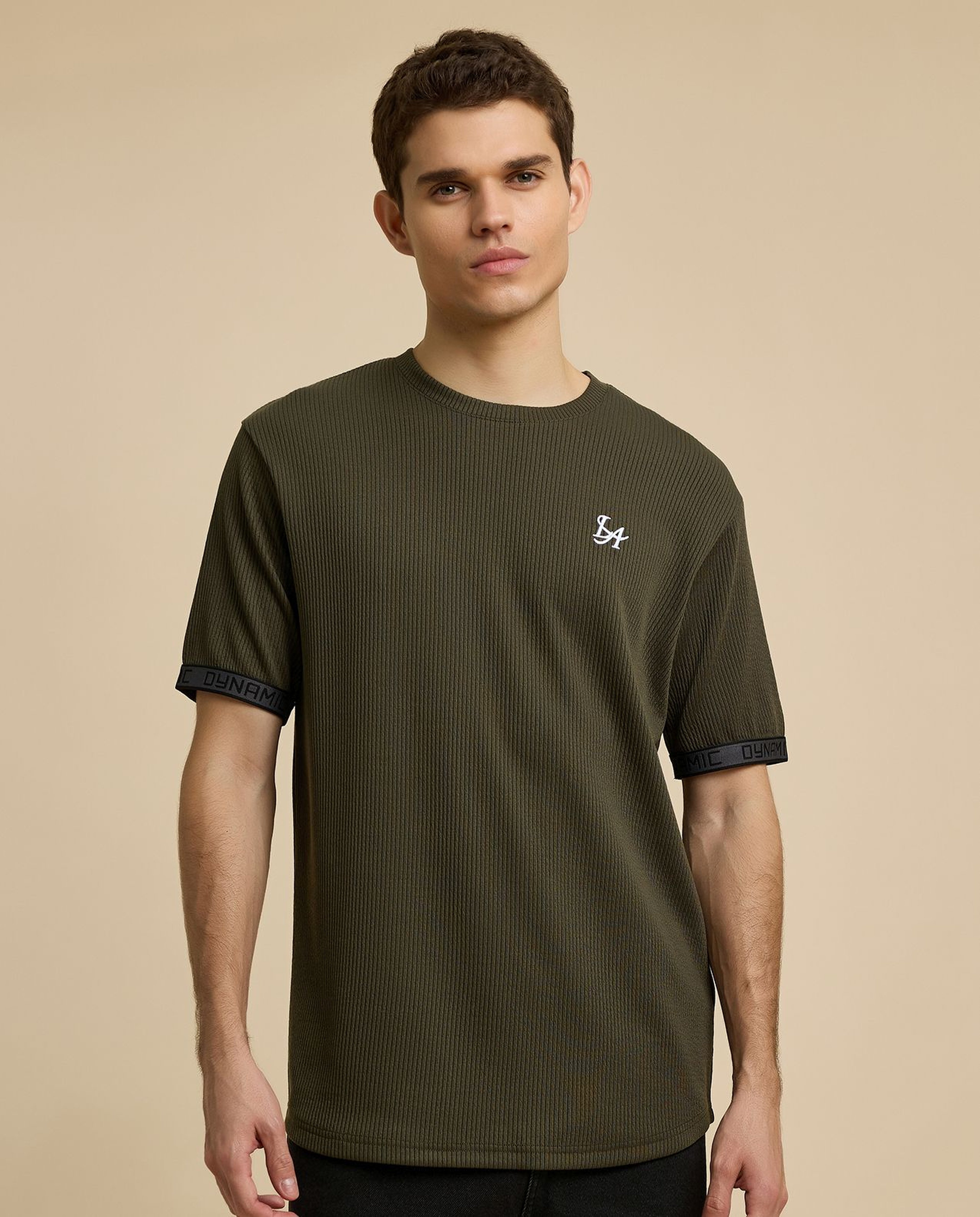 Ribbed T-Shirt with Crew Neck and Short Sleeves