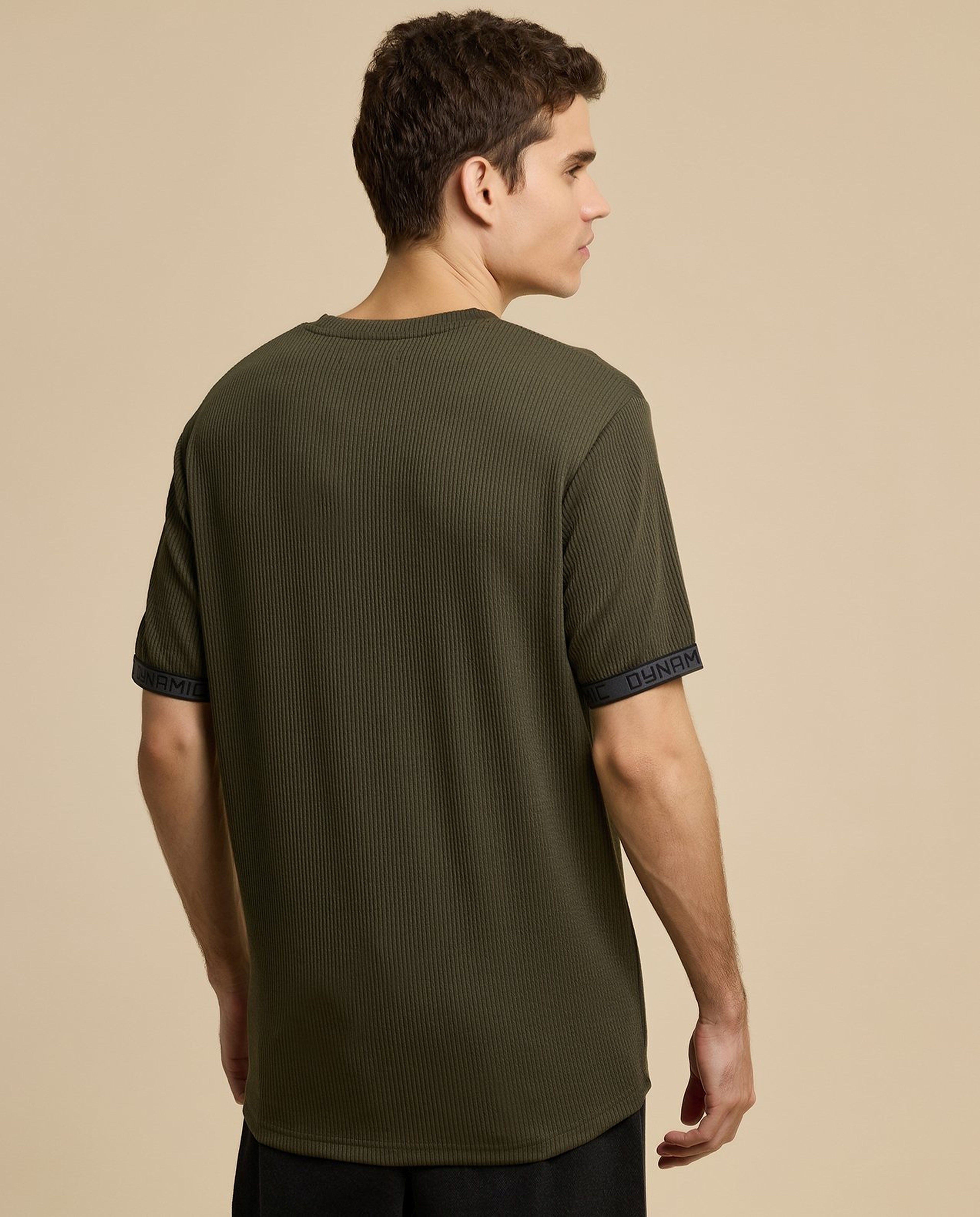 Ribbed T-Shirt with Crew Neck and Short Sleeves