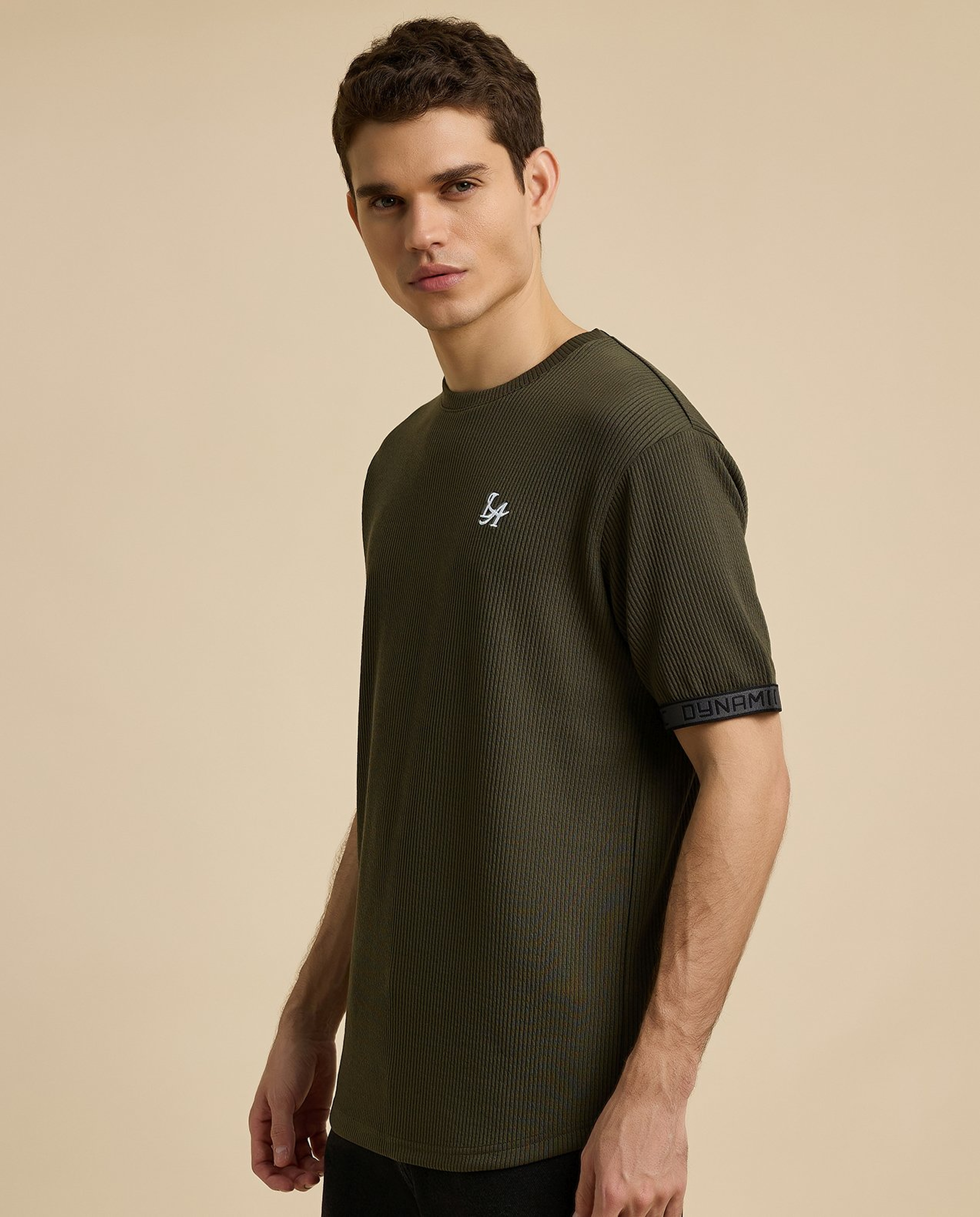Ribbed T-Shirt with Crew Neck and Short Sleeves