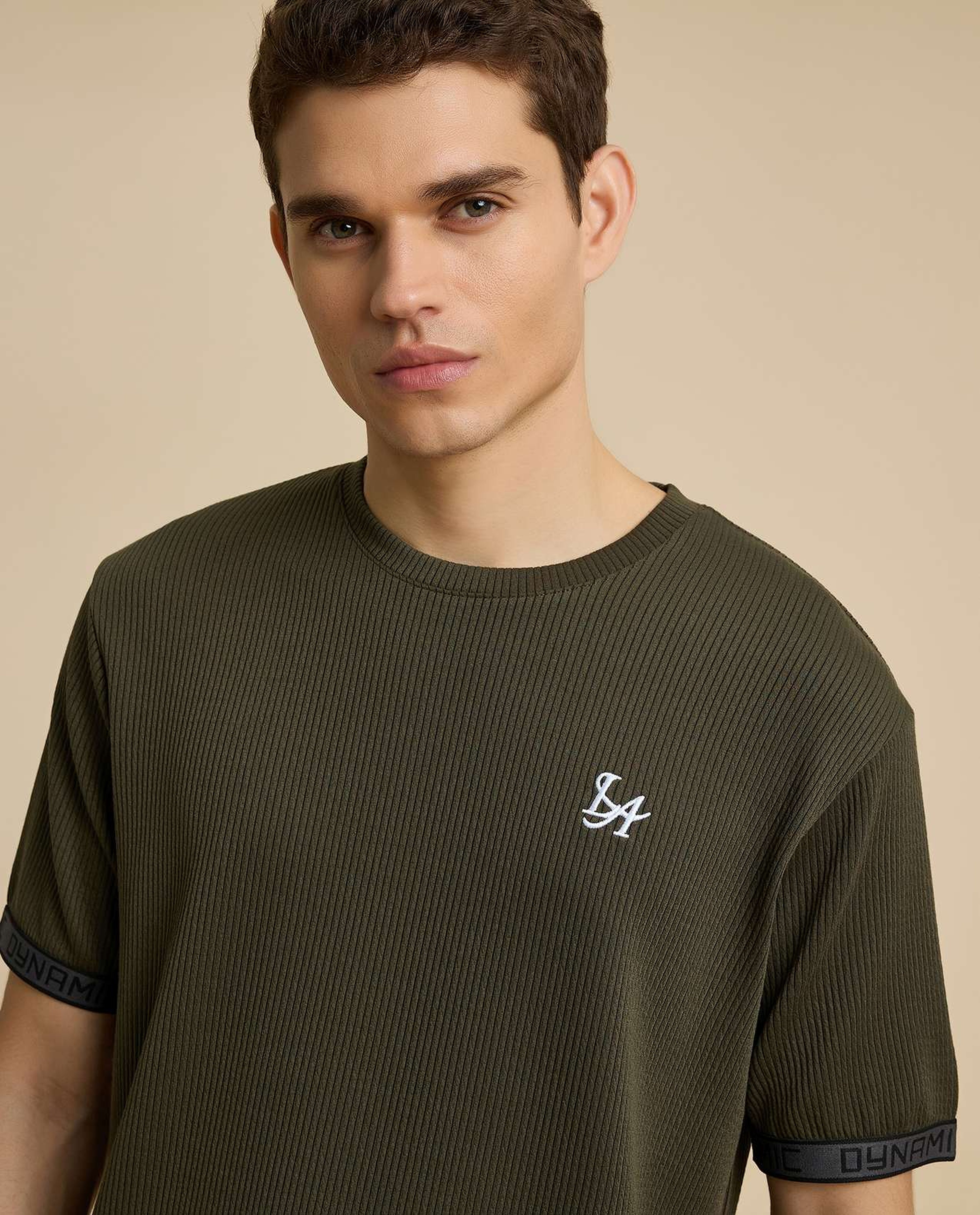 Ribbed T-Shirt with Crew Neck and Short Sleeves