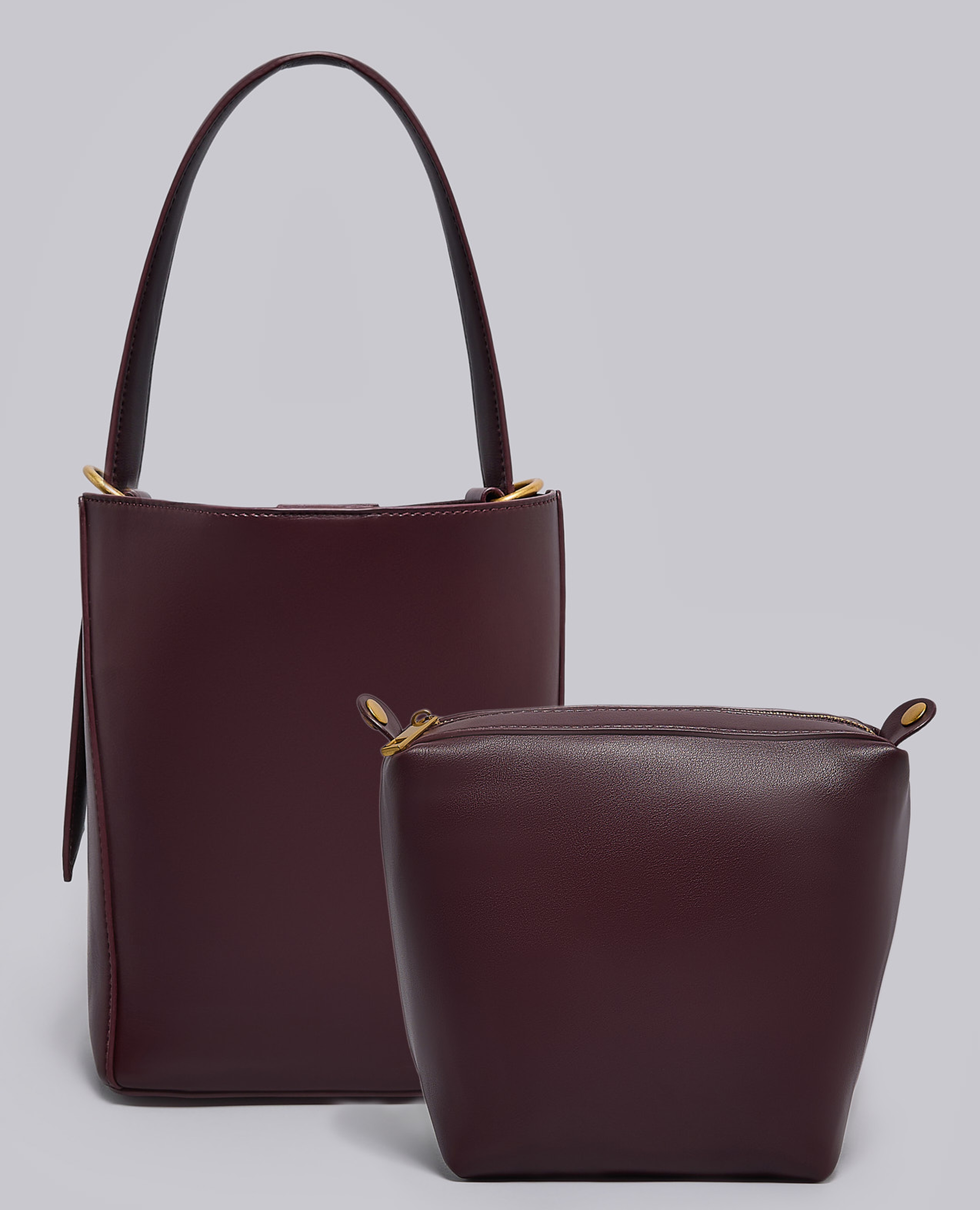 Textured Shoulder Bag with Pouch