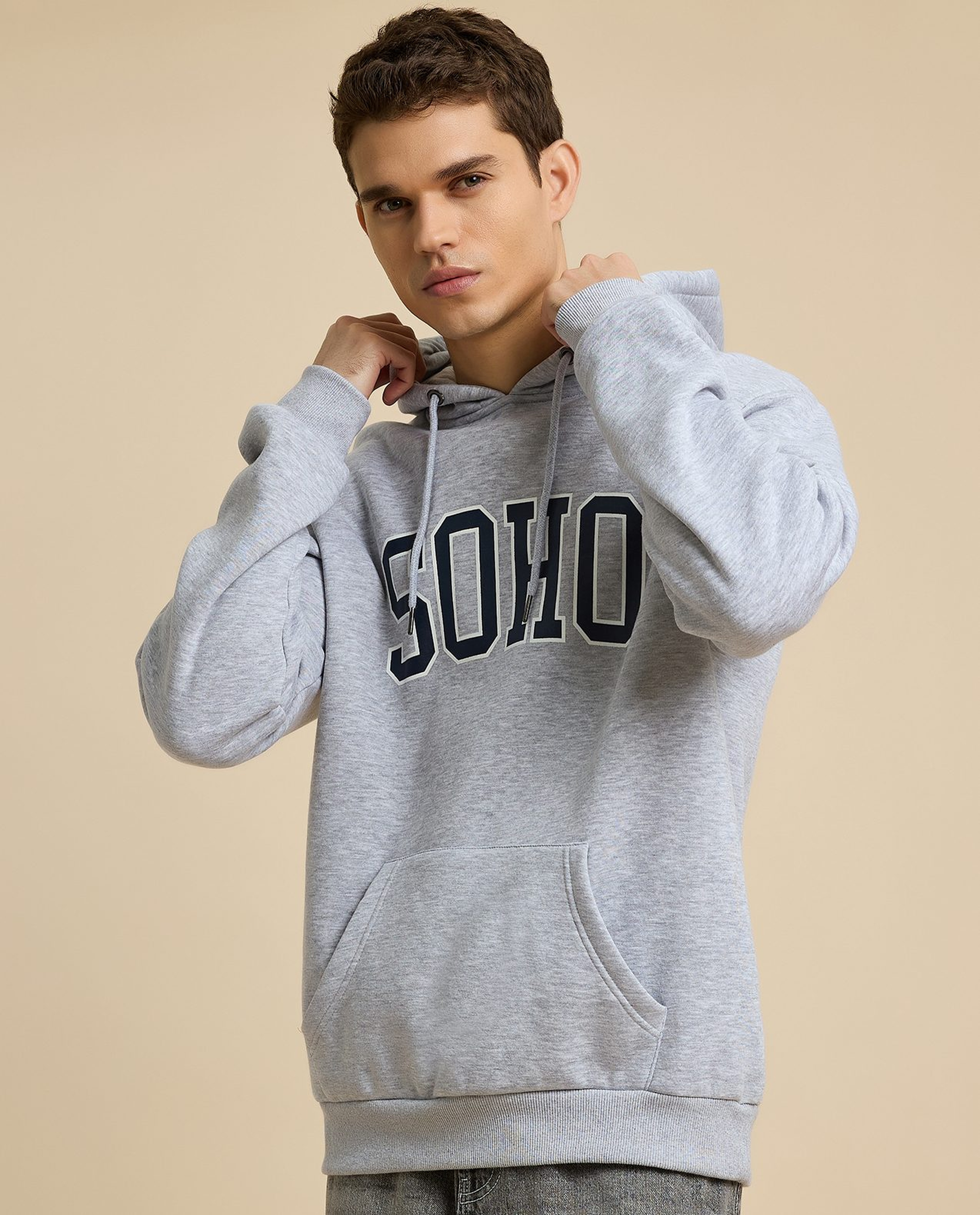 Typography Print Hoodie with Long Sleeves
