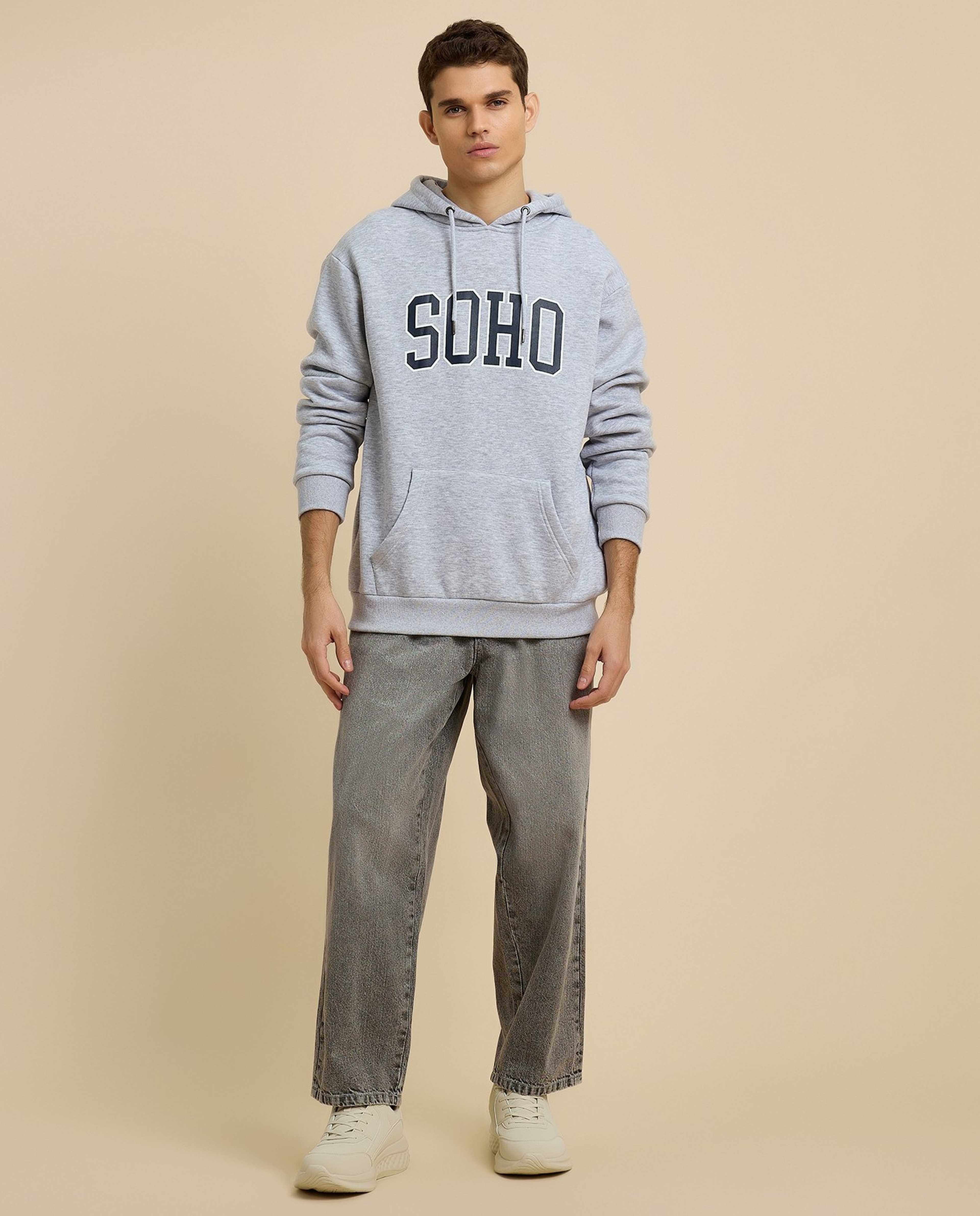 Typography Print Hoodie with Long Sleeves