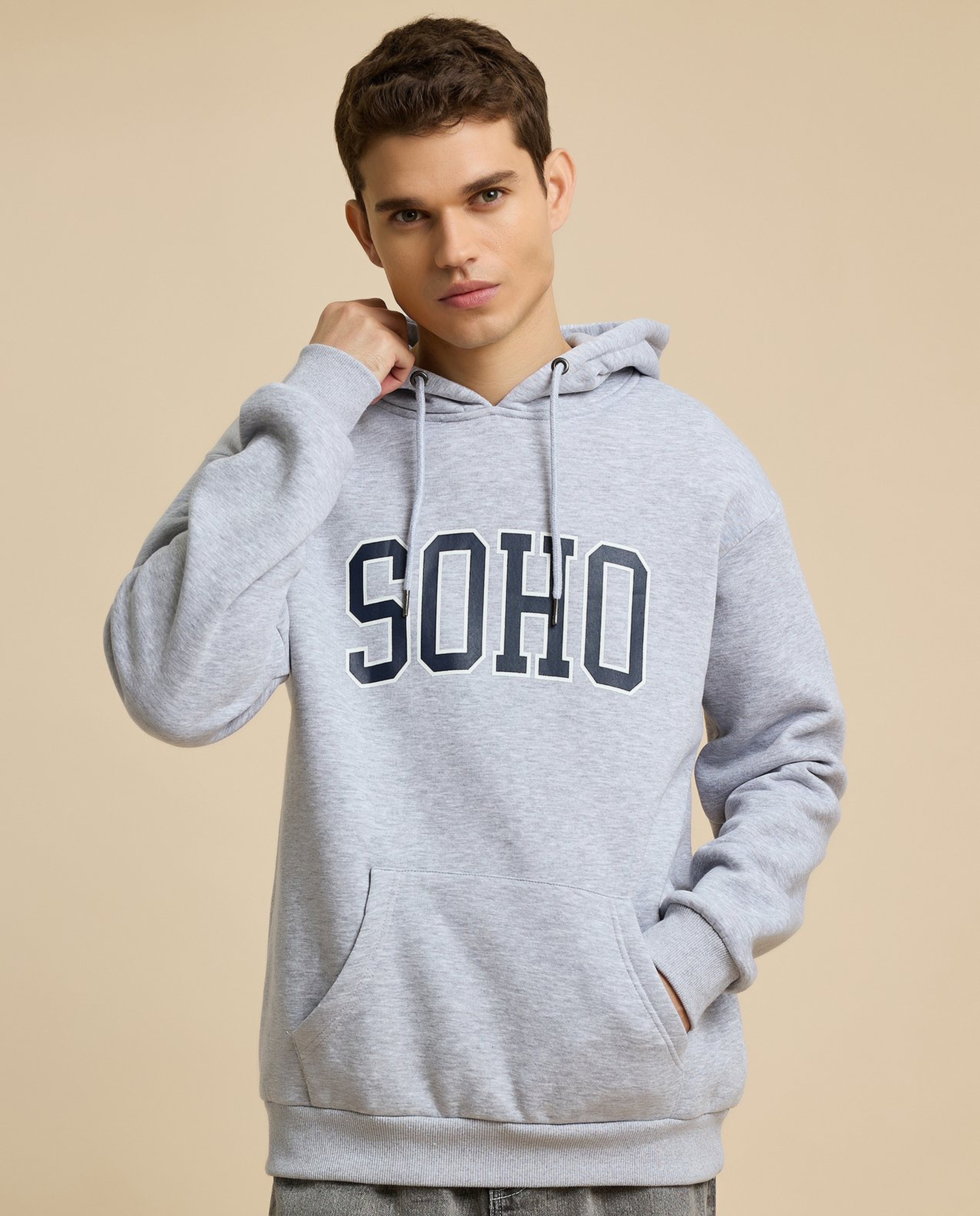 Typography Print Hoodie with Long Sleeves
